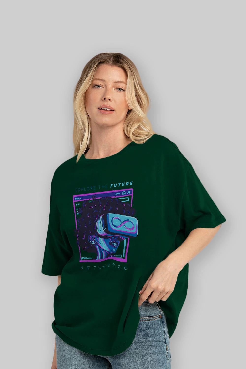 Metaverse Ön Baskılı Oversize t-shirt Erkek Kadın Unisex