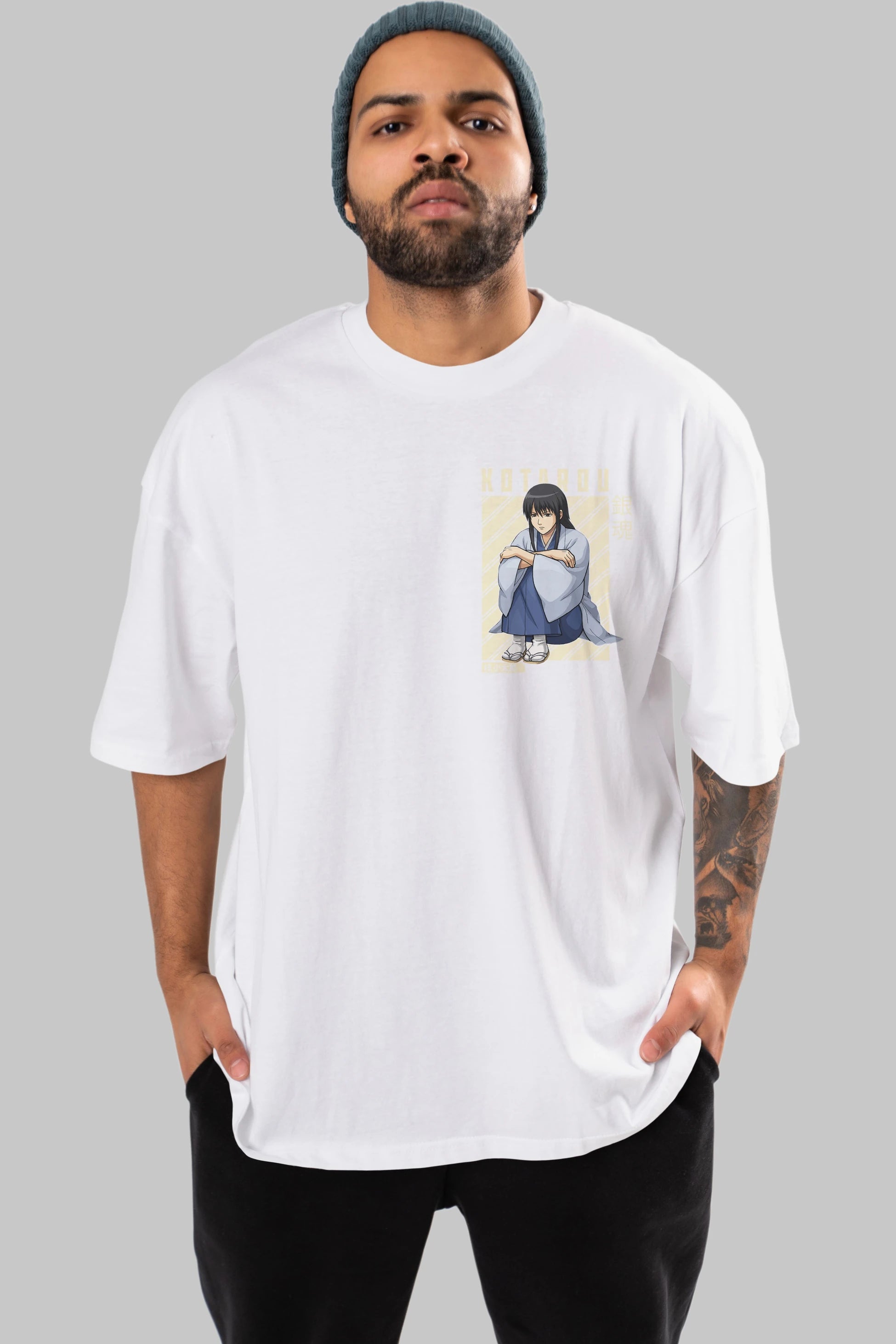 Kotarou Katsura GINTAMA Ön Sol Baskılı Oversize t-shirt Erkek Kadın Unisex %100 Pamuk Bisiklet Yaka tişort
