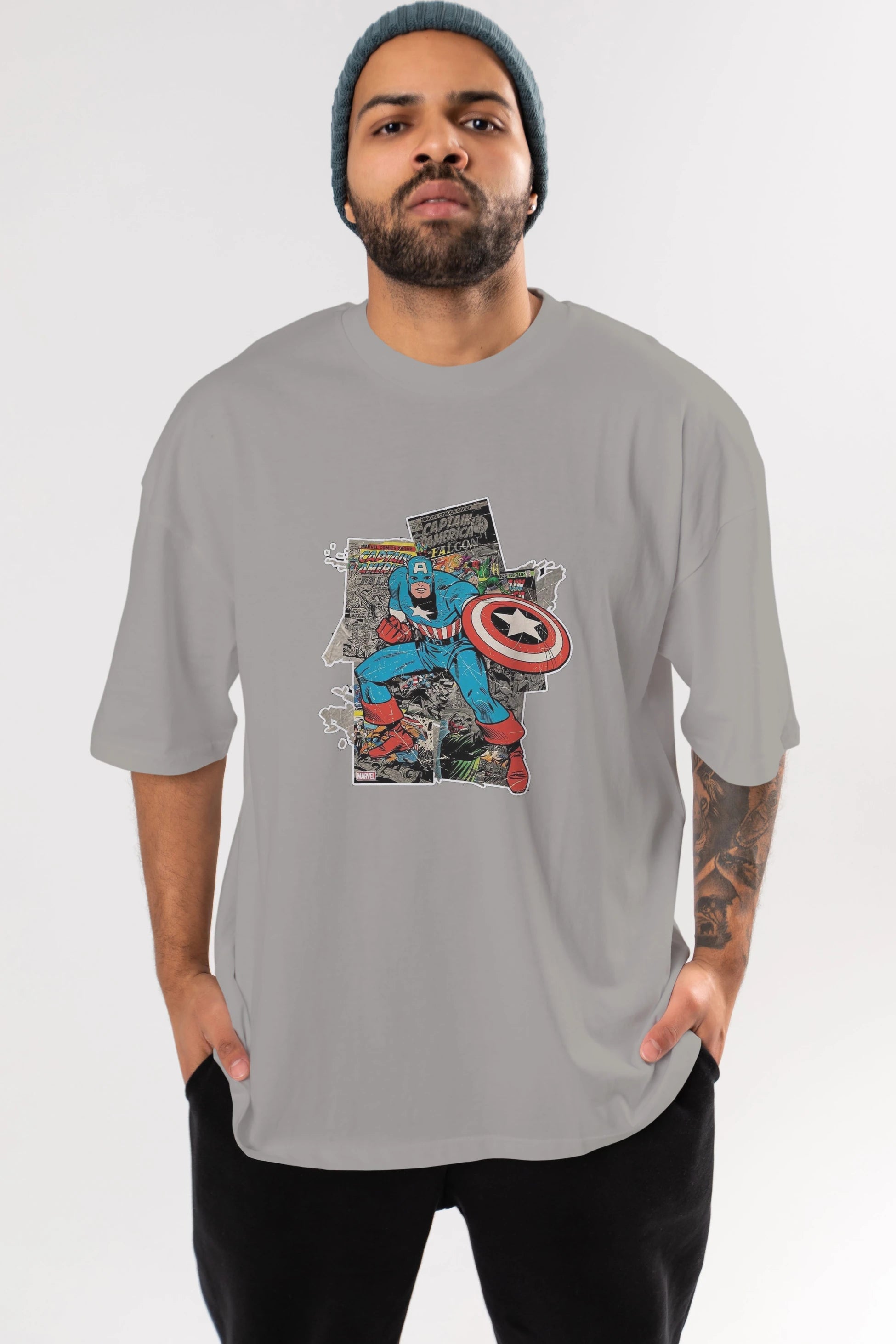 Captain America (2) Ön Baskılı Oversize t-shirt Erkek Kadın Unisex %100 Pamuk Bisiklet Yaka tişort