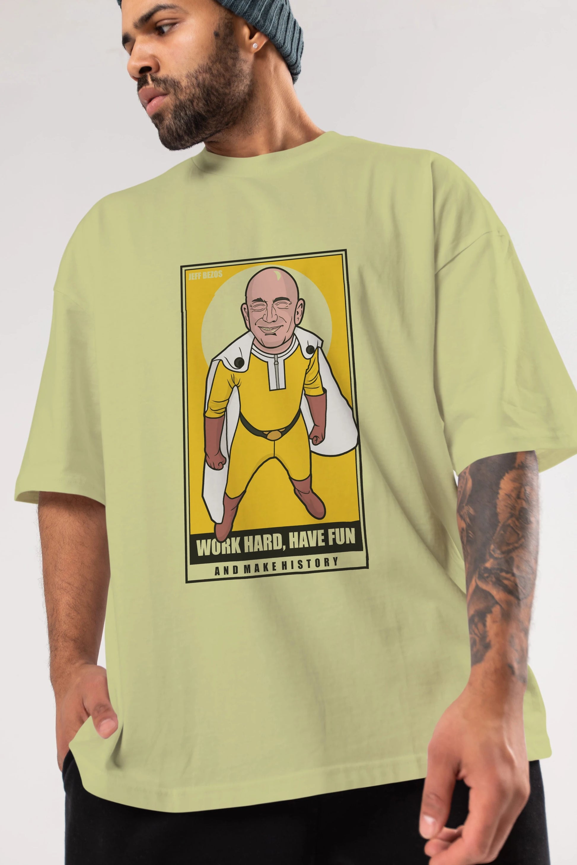 Jeff Bezos Saitama Ön Baskılı Oversize t-shirt Erkek Kadın Unisex %100 Pamuk tişort
