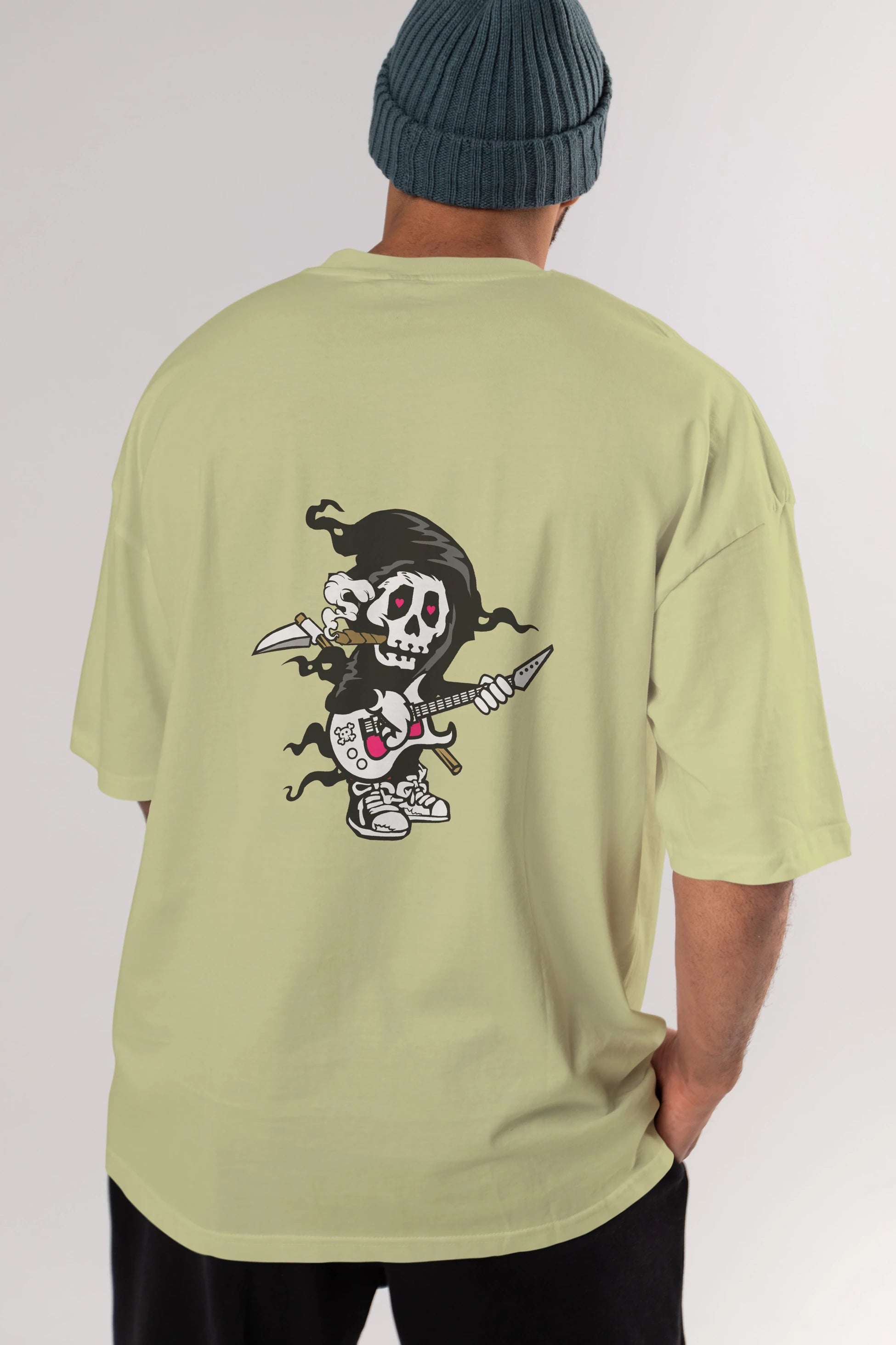 Grim Rockstar Arka Baskılı Oversize t-shirt Erkek Kadın Unisex %100 Pamuk tişort