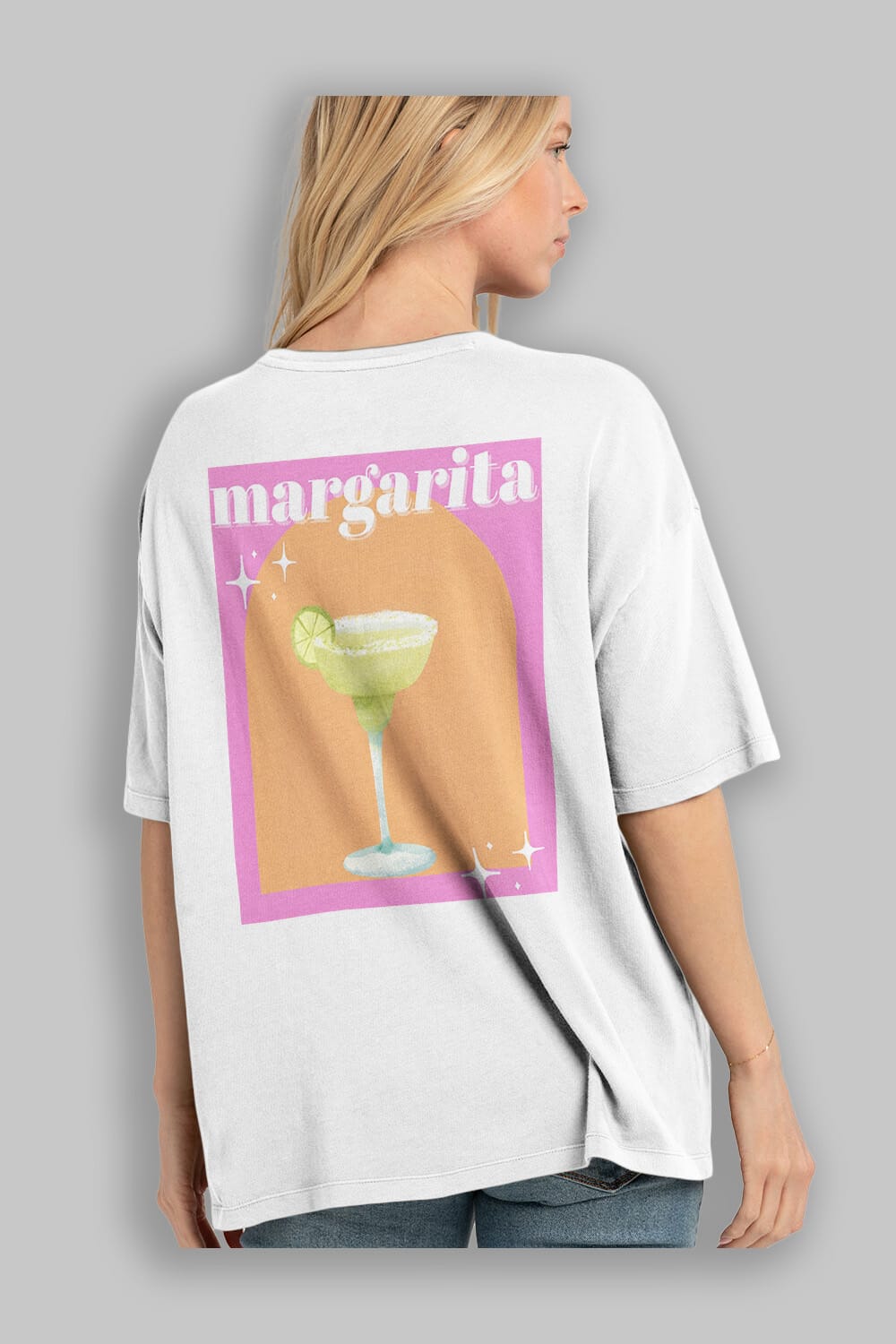 Margarita 7 Arka Baskılı Oversize t-shirt Erkek Kadın Unisex %100 Pamuk Bisiklet Yaka tişort
