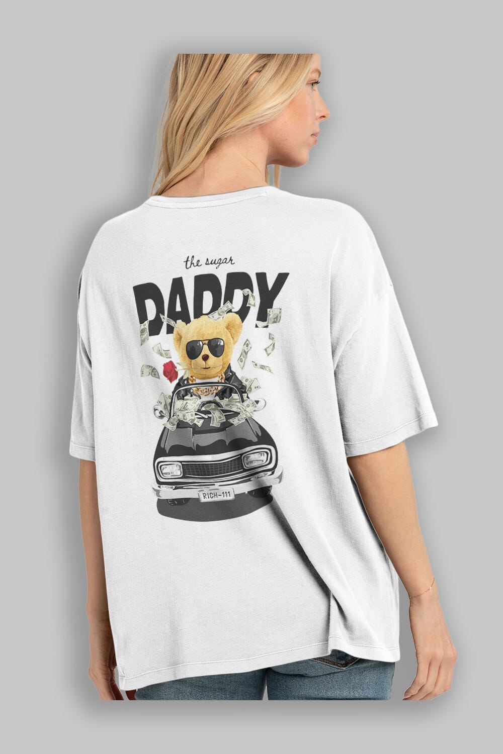 Teddy Bear Daddy Arka Baskılı Oversize t-shirt Erkek Kadın Unisex %100 Pamuk