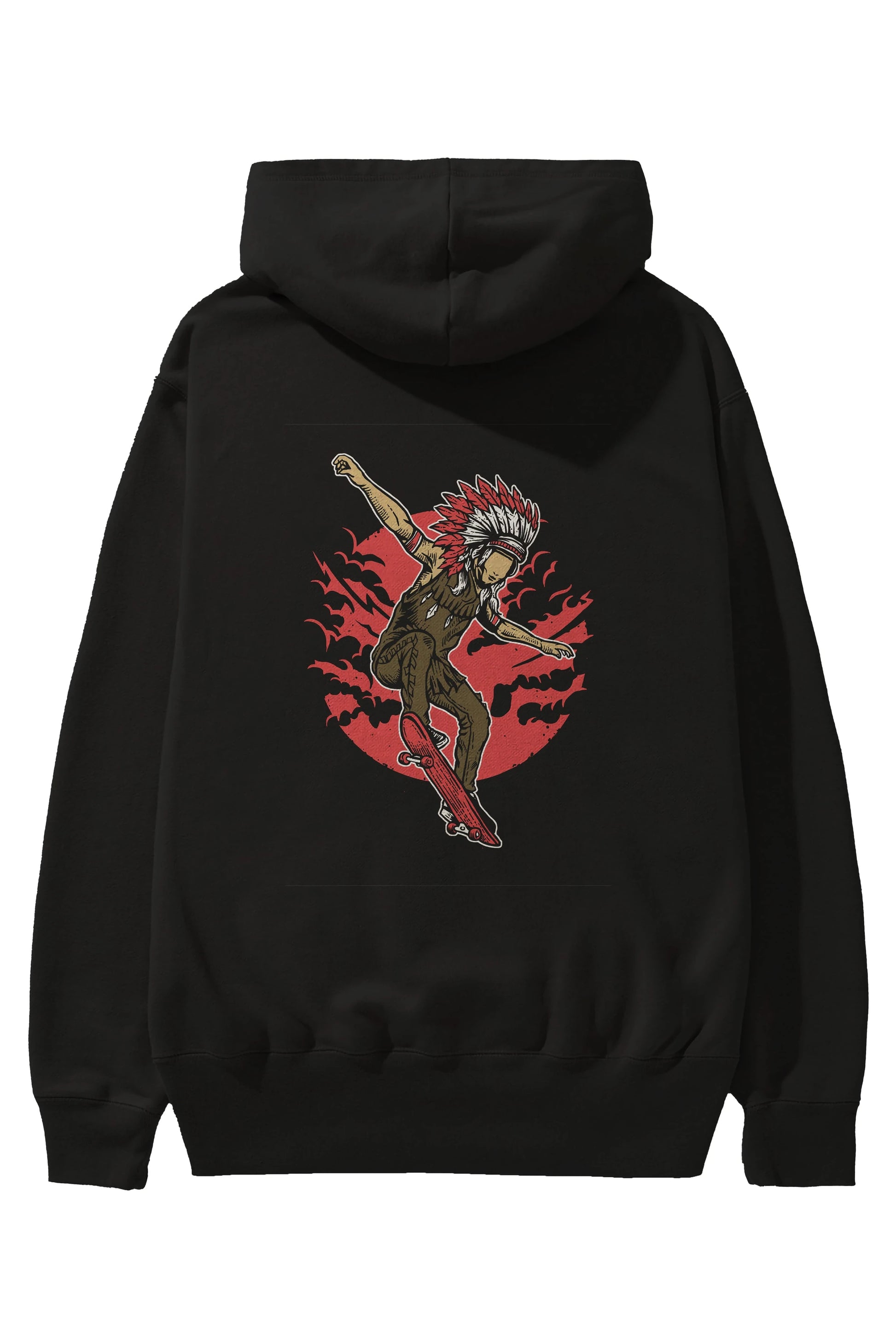 Indian Chief Skateboard Arka Baskılı Hoodie Oversize Kapüşonlu Sweatshirt Erkek Kadın Unisex