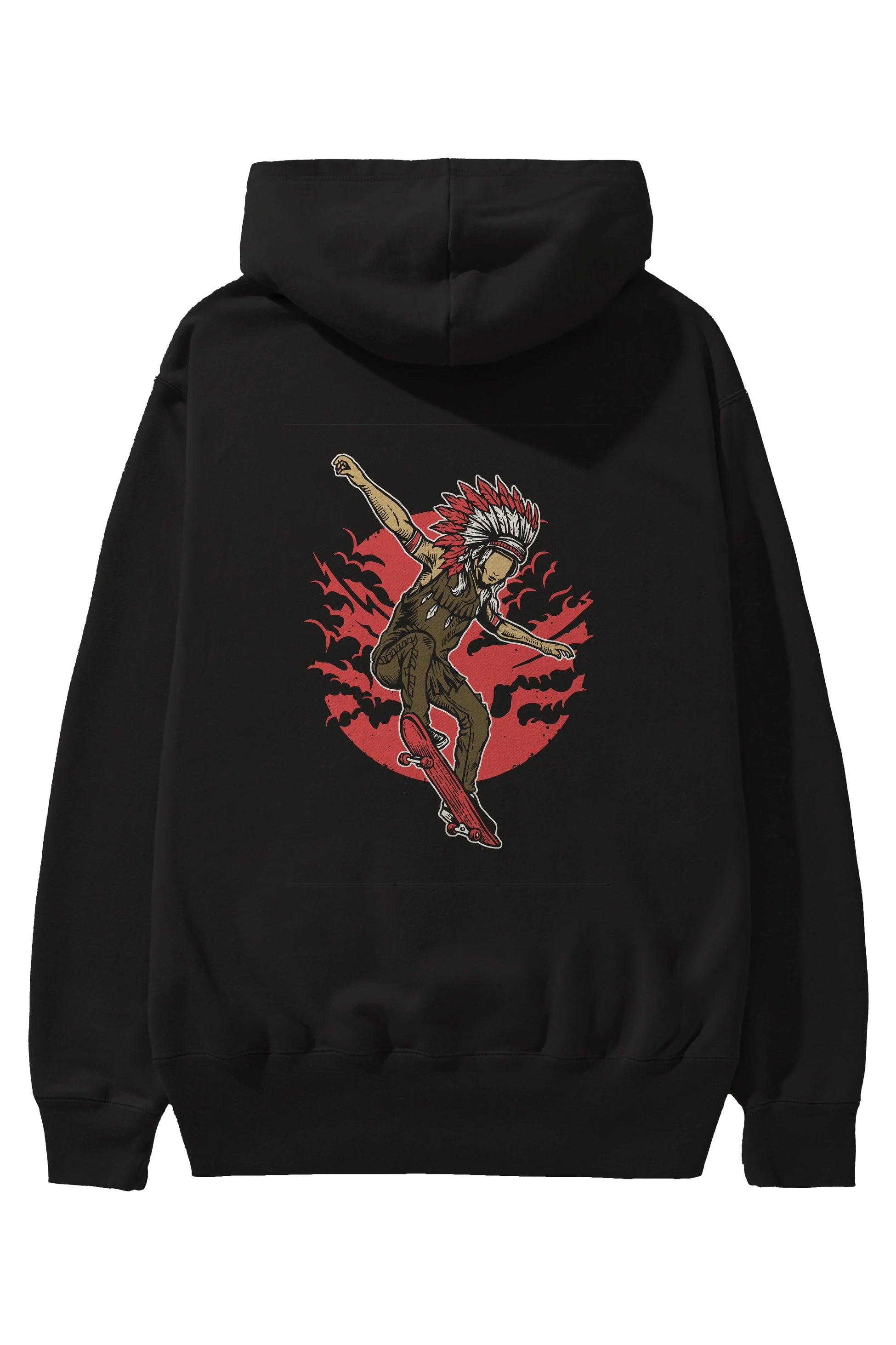 Indian Chief Skateboard Arka Baskılı Hoodie Oversize Kapüşonlu Sweatshirt Erkek Kadın Unisex