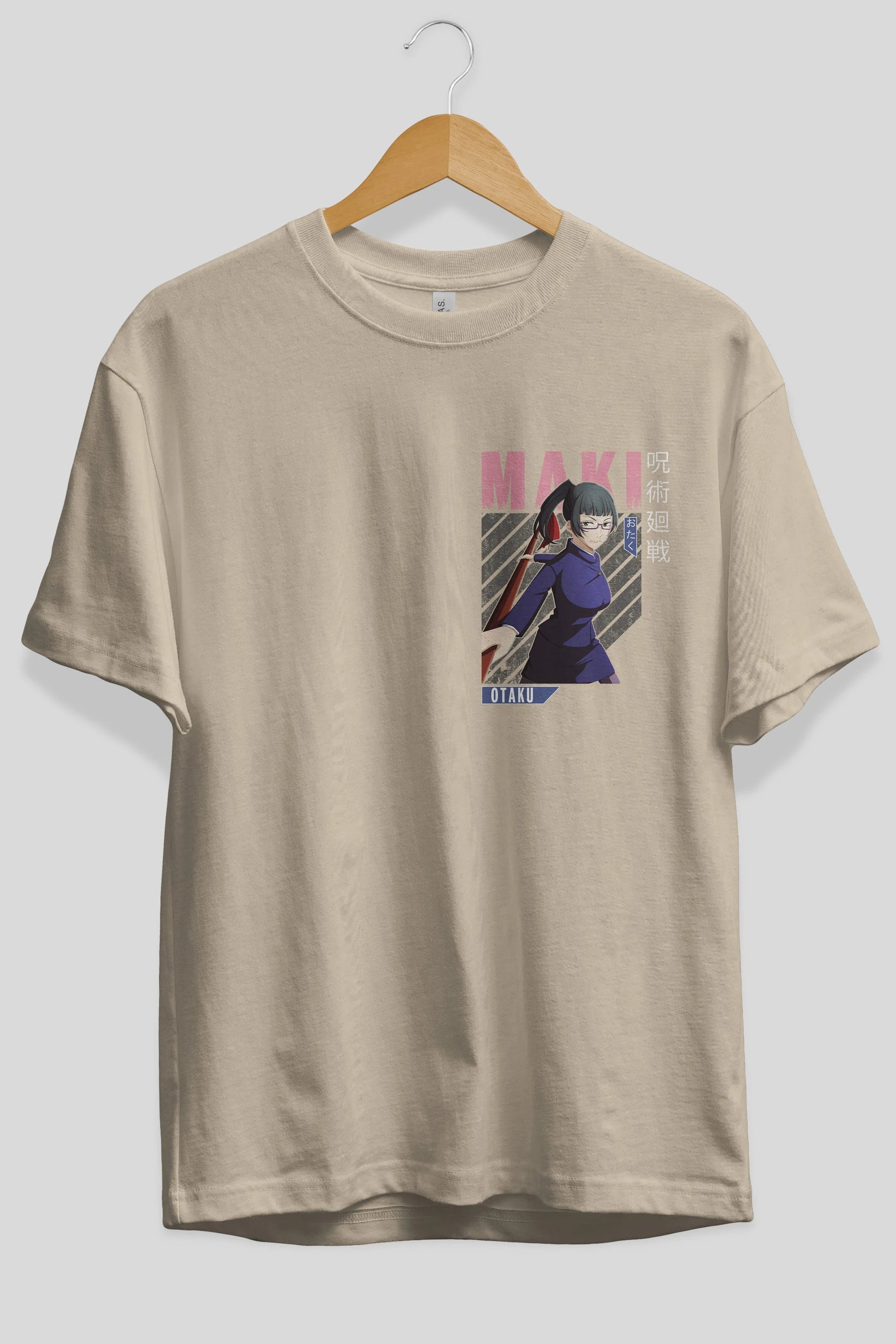 Maki Zenin CHAINSAWMAN Ön Sol Baskılı Oversize t-shirt Erkek Kadın Unisex %100 Pamuk Bisiklet Yaka tişort