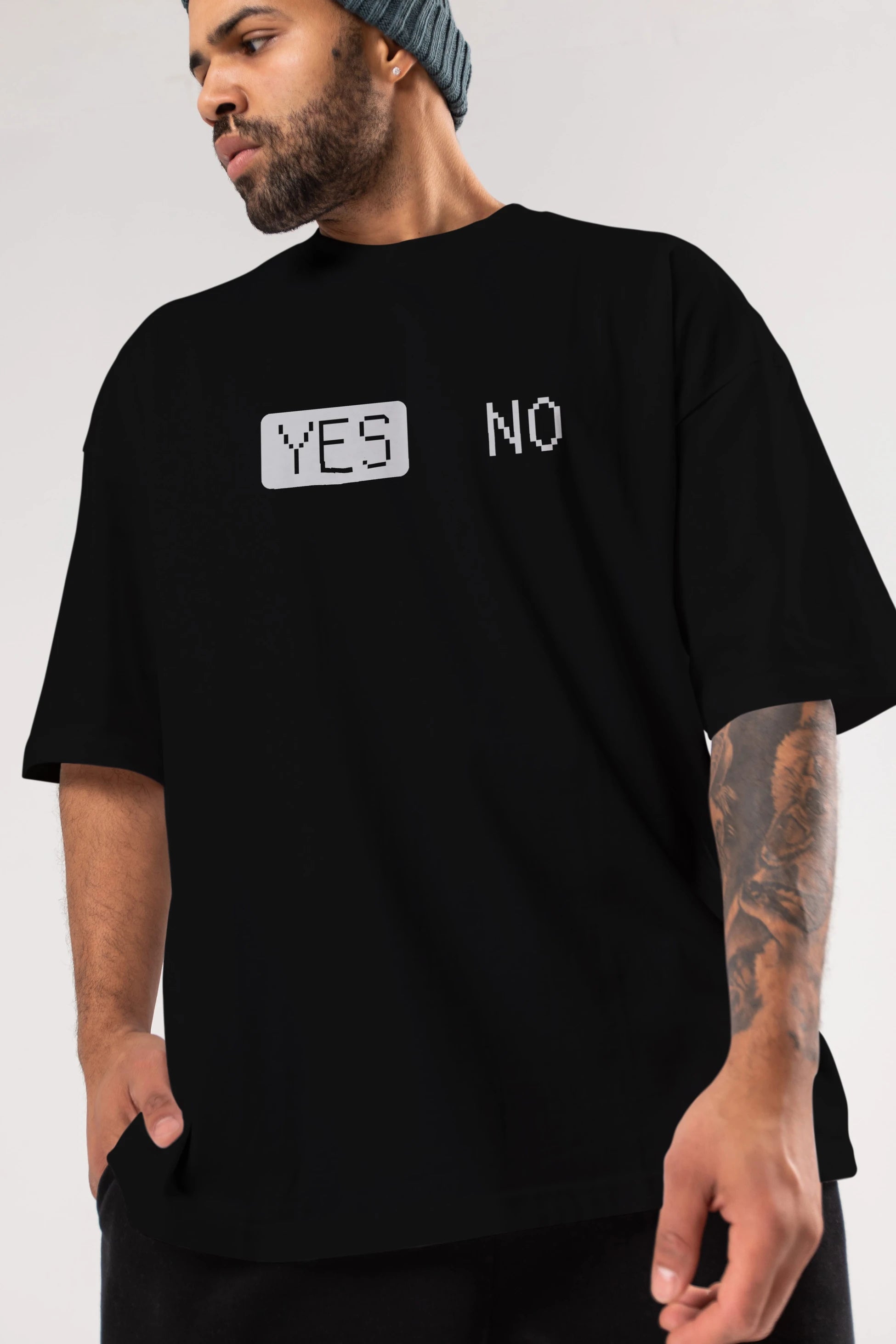 Yes No Ön Baskılı Oversize t-shirt %100 pamuk Erkek Kadın Unisex