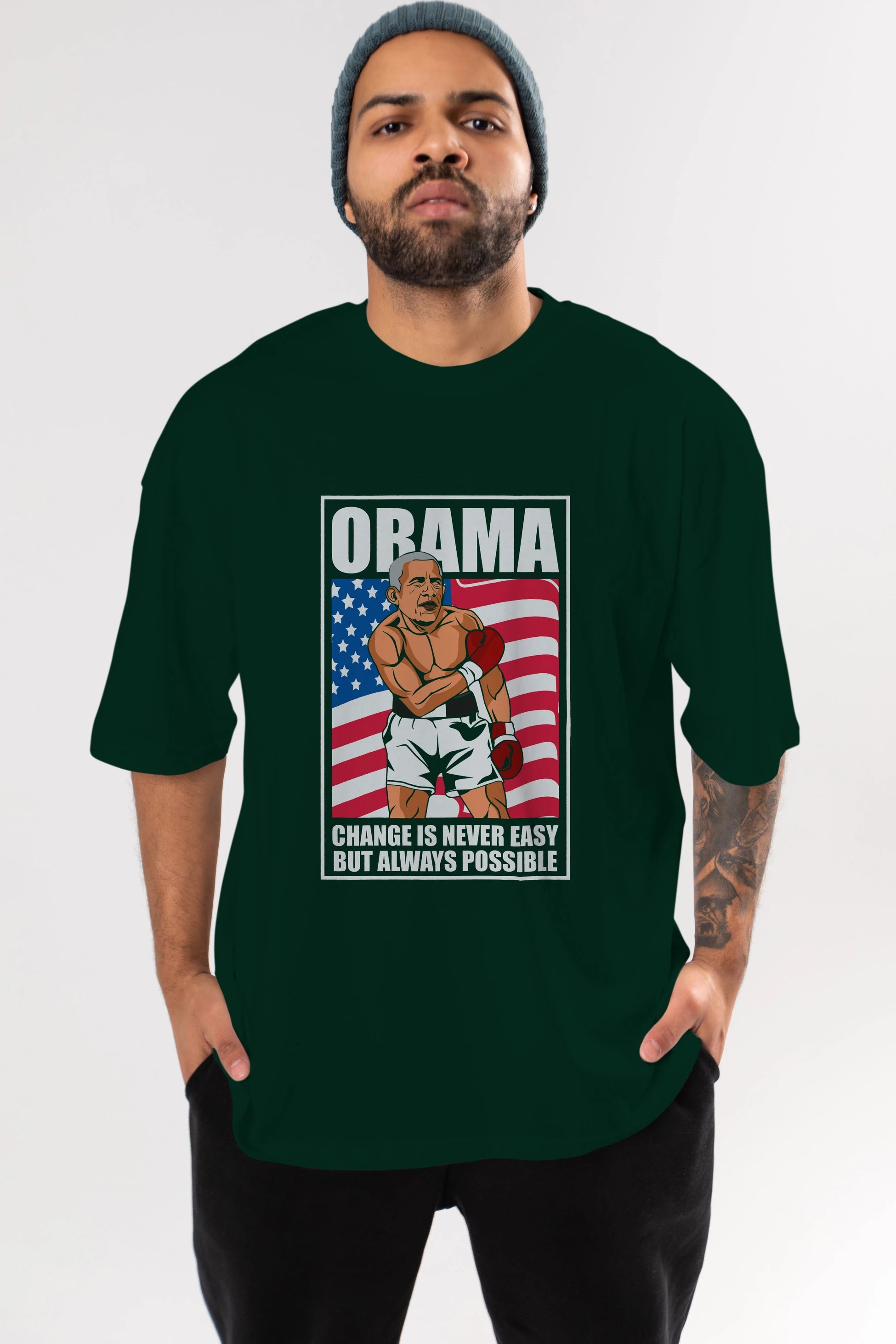 Obama Ön Baskılı Oversize t-shirt Erkek Kadın Unisex %100 Pamuk tişort