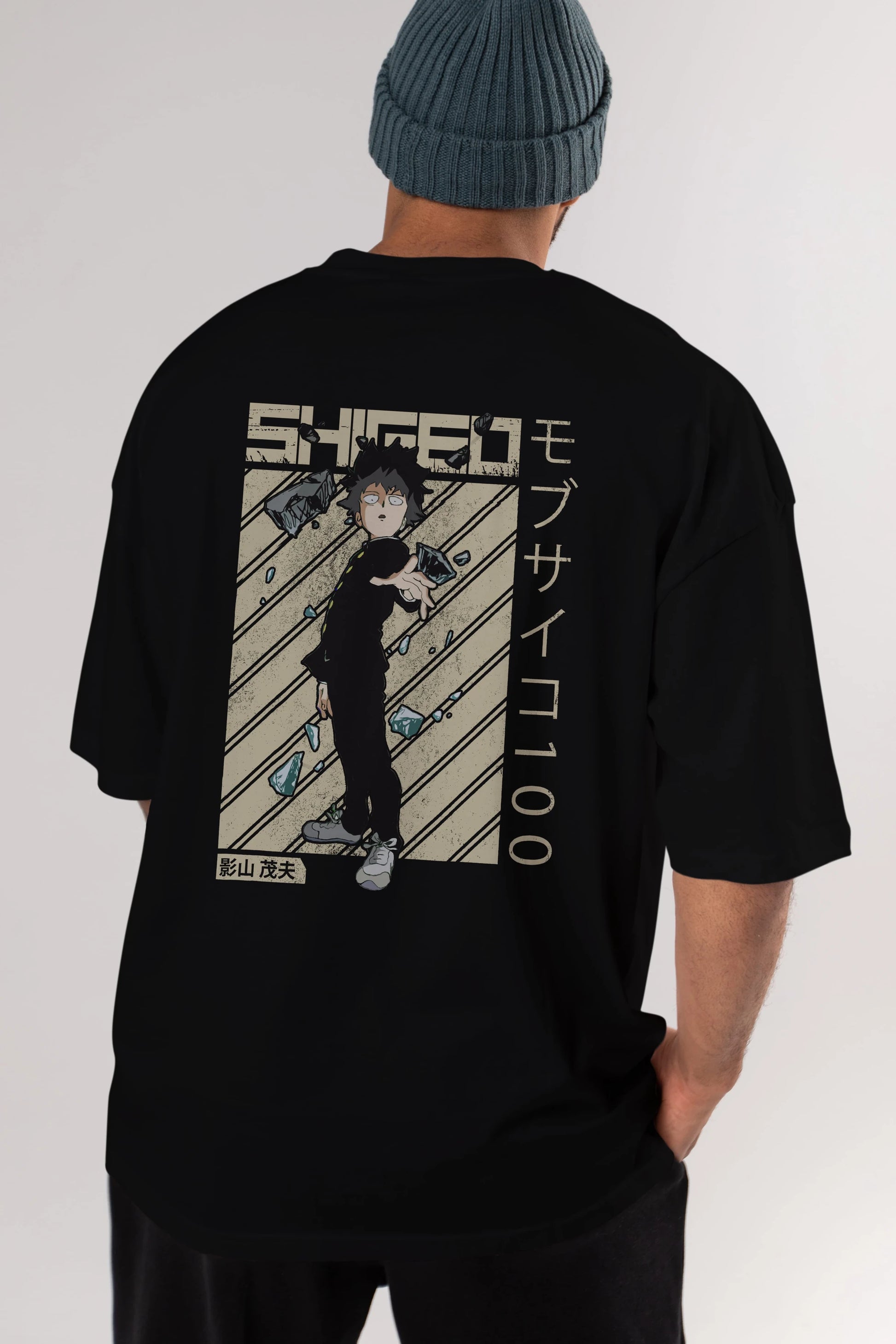 Shigeo Kageyama 3 Anime Arka Baskılı Oversize t-shirt Erkek Kadın Unisex