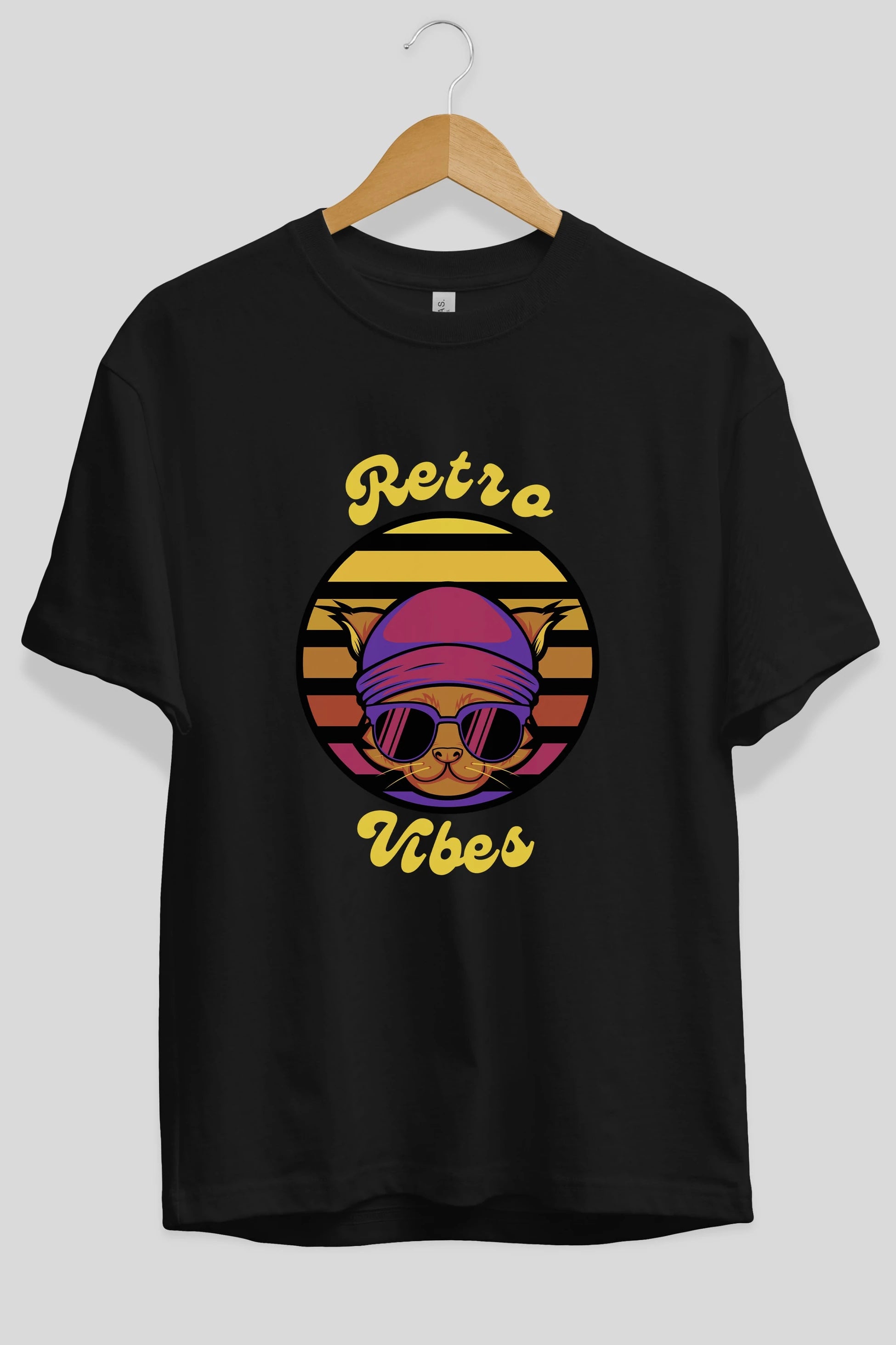 Cat Retro Vibes Ön Baskılı Oversize t-shirt Erkek Kadın Unisex