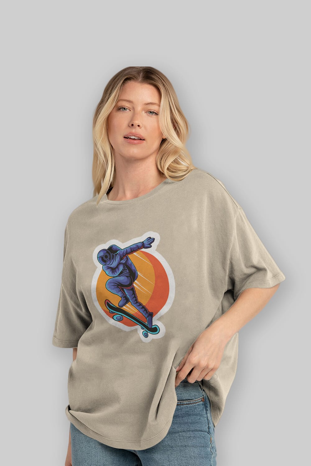 Astroskate Run Sticker Ön Baskılı Oversize t-shirt Erkek Kadın Unisex