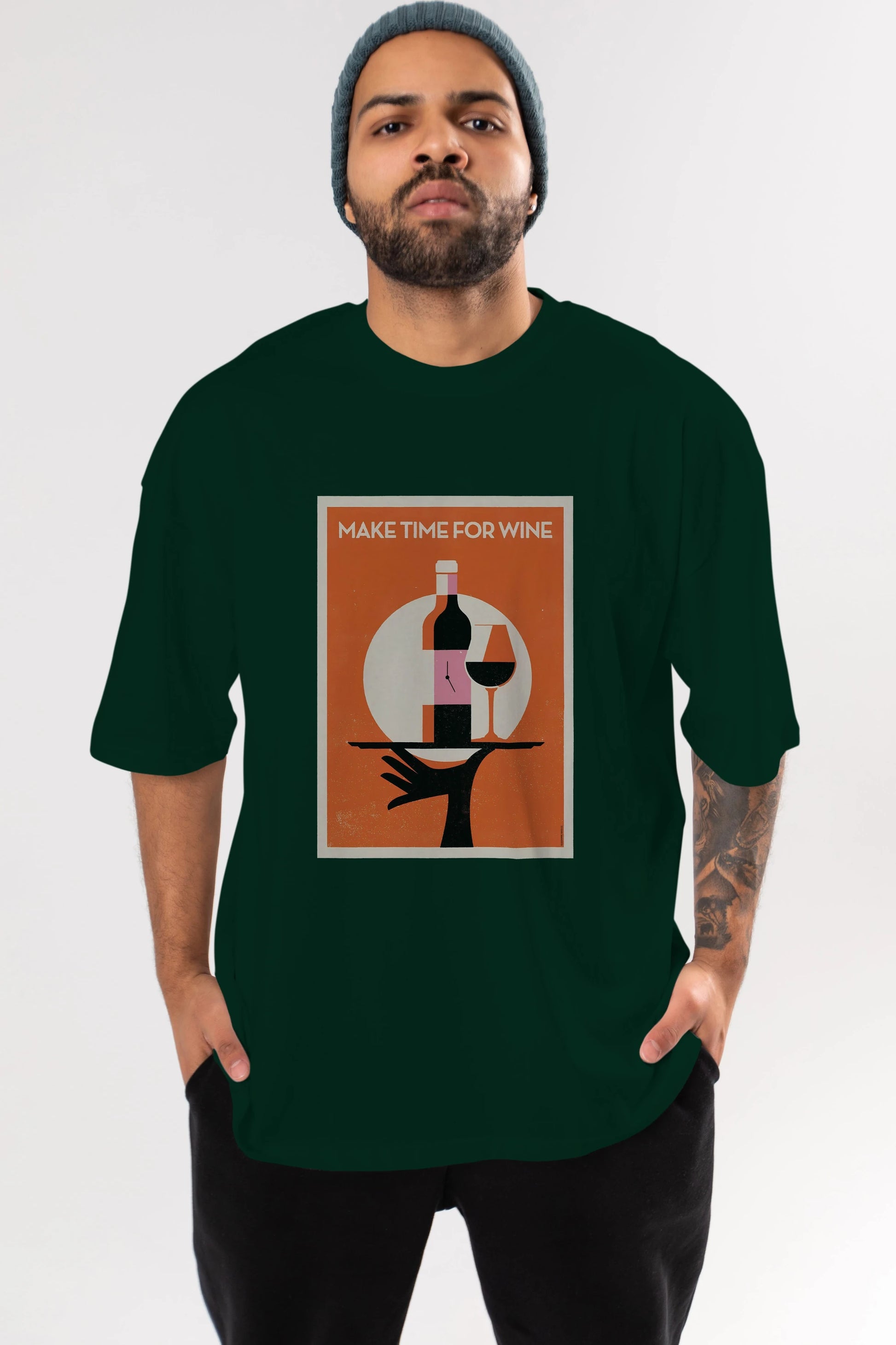 Make Time For Wine Ön Baskılı Oversize t-shirt Erkek Kadın Unisex %100 Pamuk Bisiklet Yaka tişort