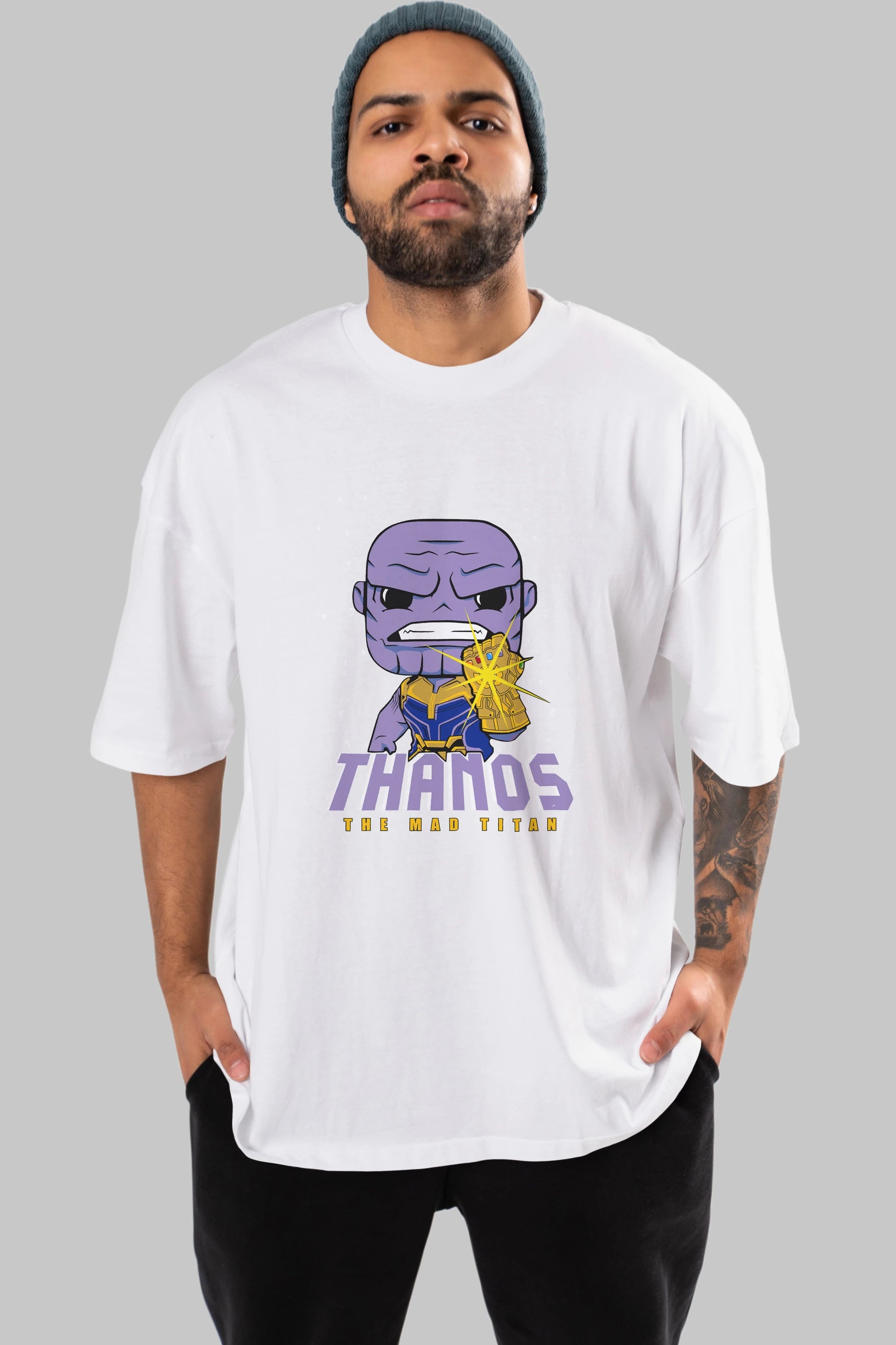 Thanos (1) Ön Baskılı Oversize t-shirt Erkek Kadın Unisex %100 Pamuk Bisiklet Yaka tişort