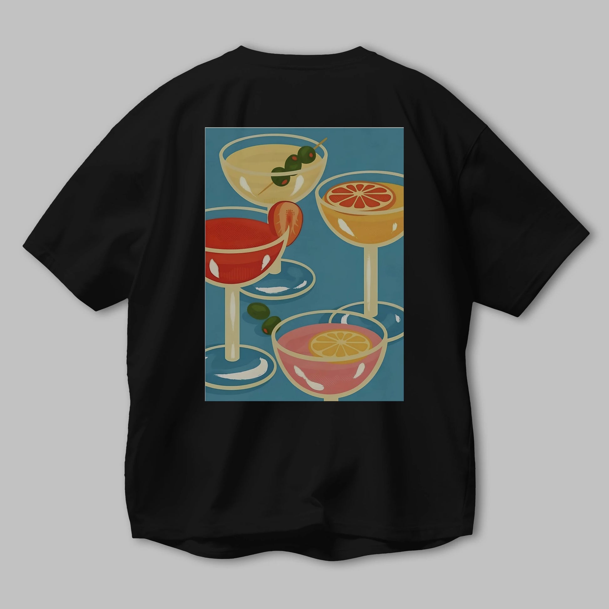 Cocktails Arka Baskılı Oversize t-shirt Erkek Kadın Unisex %100 Pamuk Bisiklet Yaka tişort