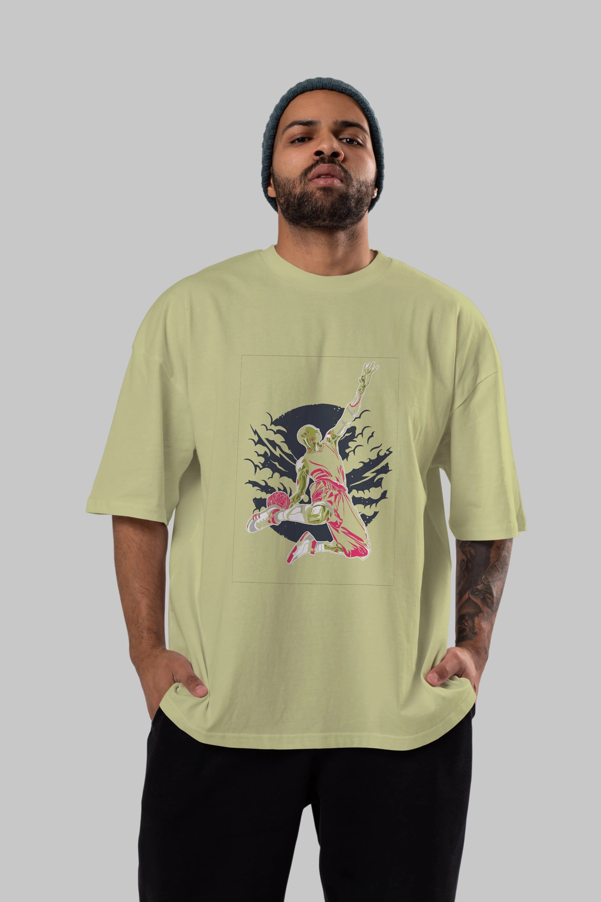 Zombie Slam Dunk Ön Baskılı Oversize t-shirt Erkek Kadın Unisex %100 Pamuk tişort
