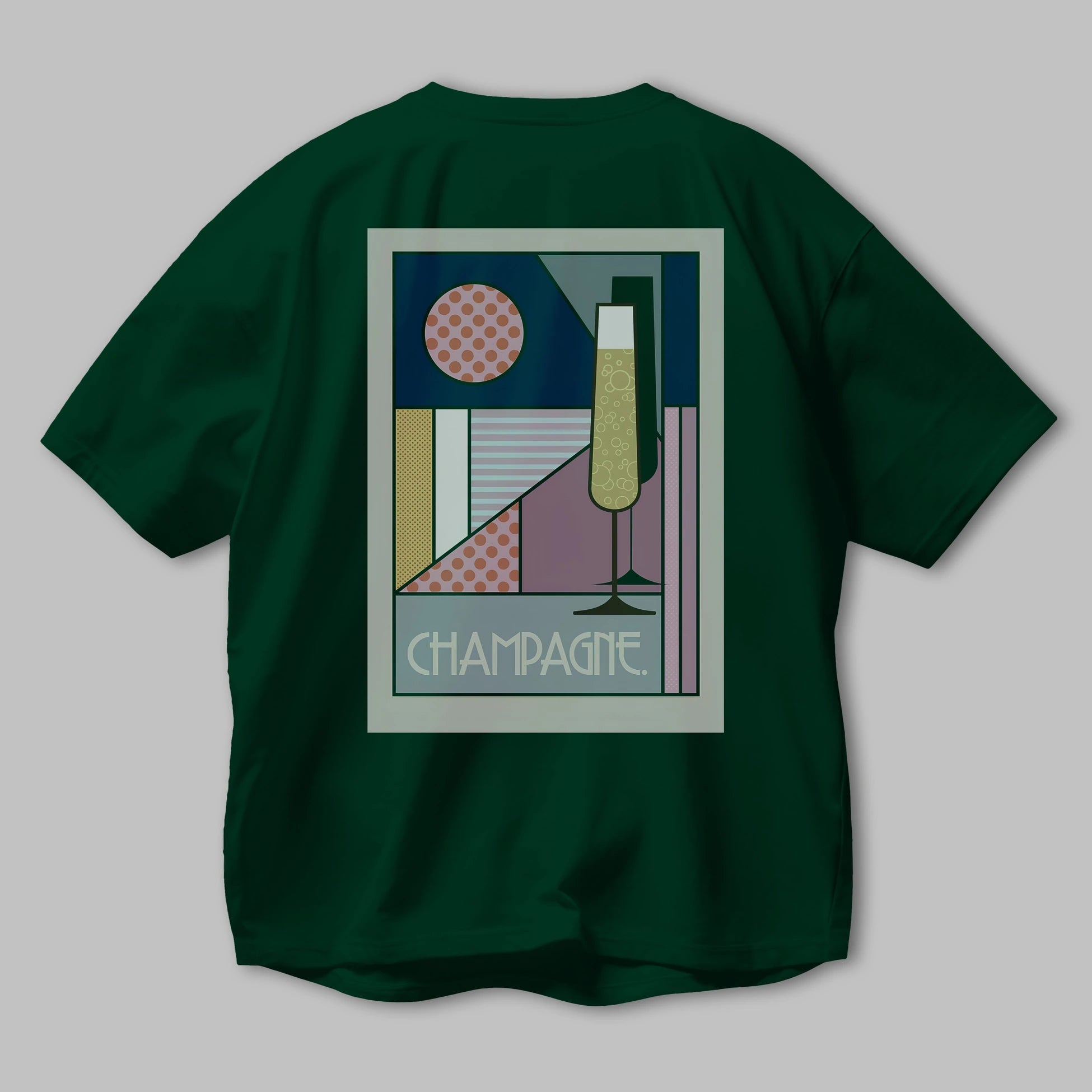 Champagne Arka Baskılı Oversize t-shirt Erkek Kadın Unisex %100 Pamuk Bisiklet Yaka tişort