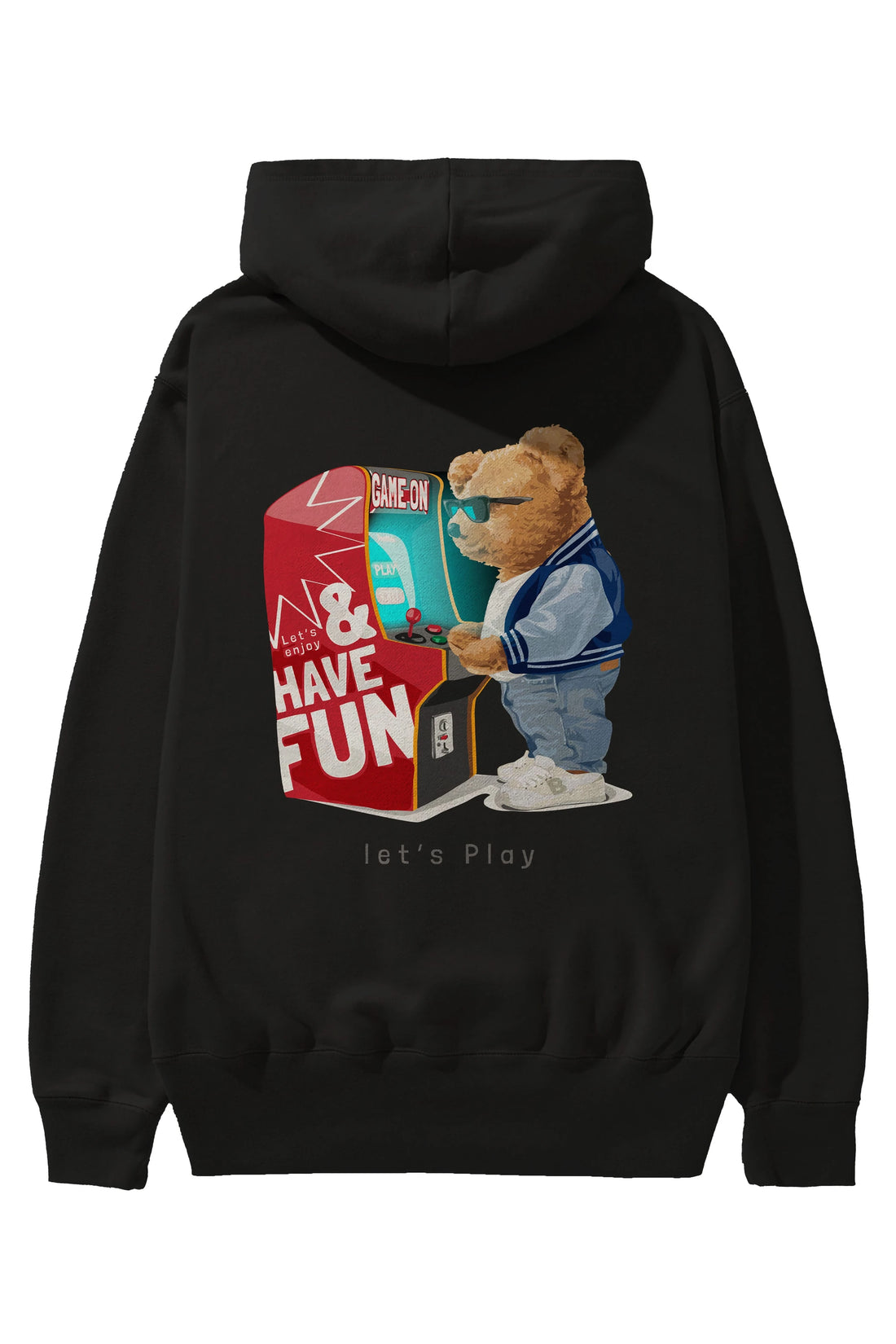 Teddy Bear Lets Play Arka Baskılı Hoodie Oversize Kapüşonlu Sweatshirt Erkek Kadın Unisex