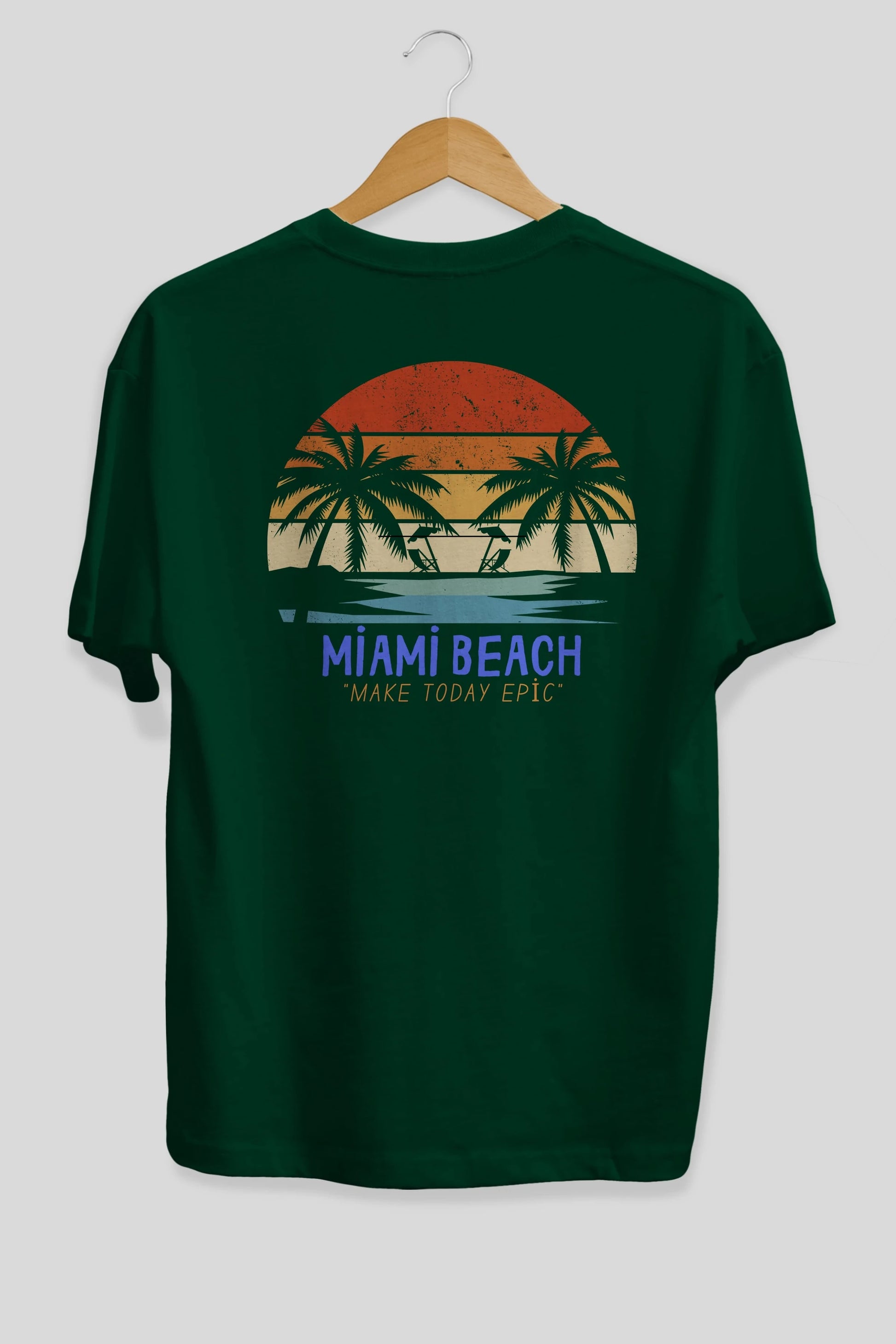 Miami Beach Yazılı Arka Baskılı Oversize t-shirt Erkek Kadın Unisex