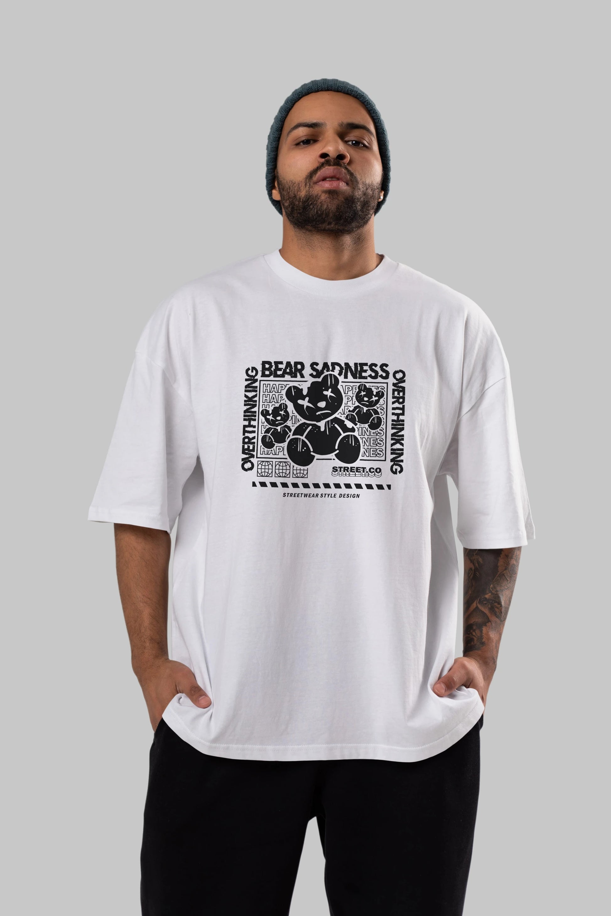 Bear Sadness 2 Ön Baskılı Oversize t-shirt Erkek Kadın Unisex