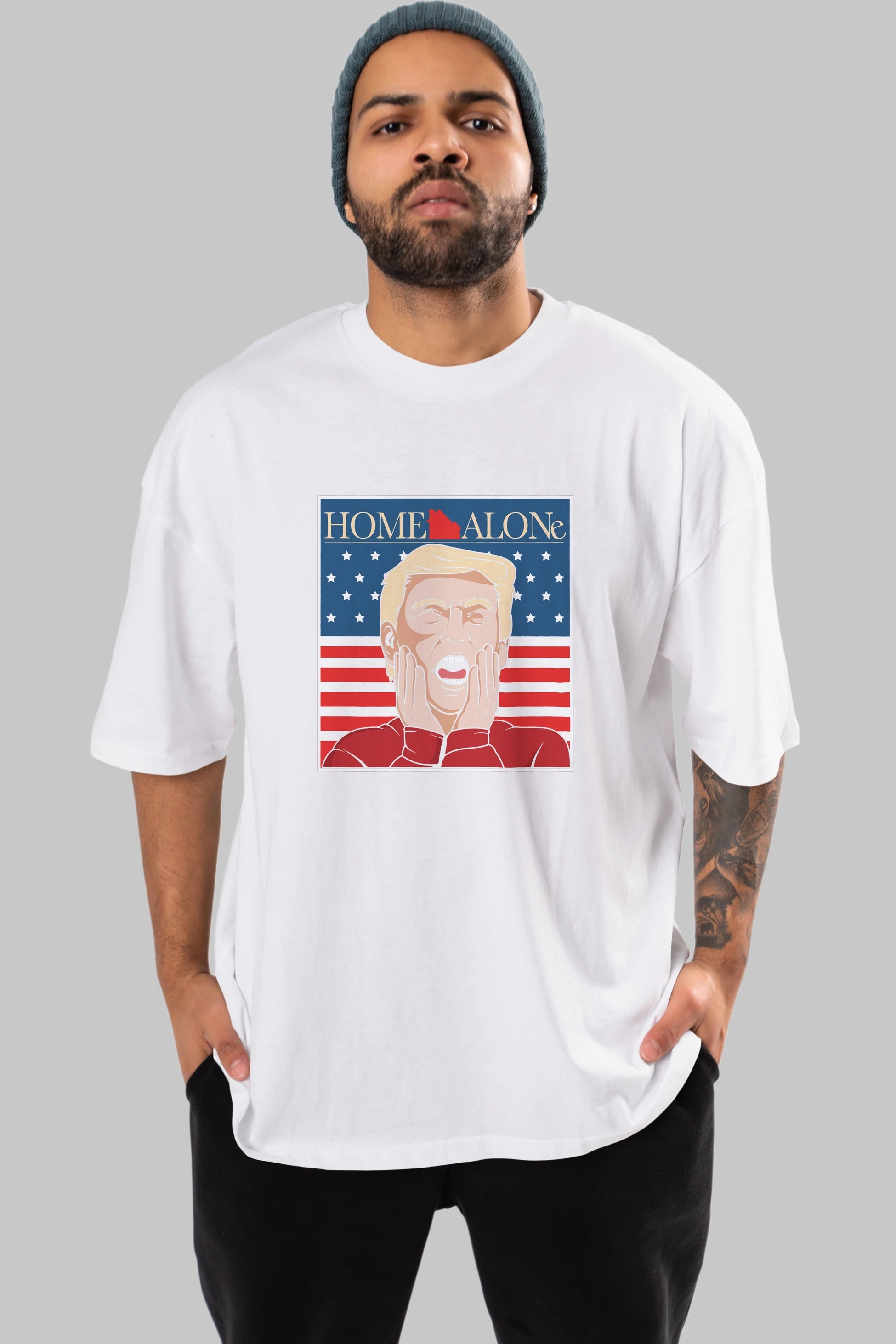 Home Alone Trump Ön Baskılı Oversize t-shirt Erkek Kadın Unisex %100 Pamuk tişort