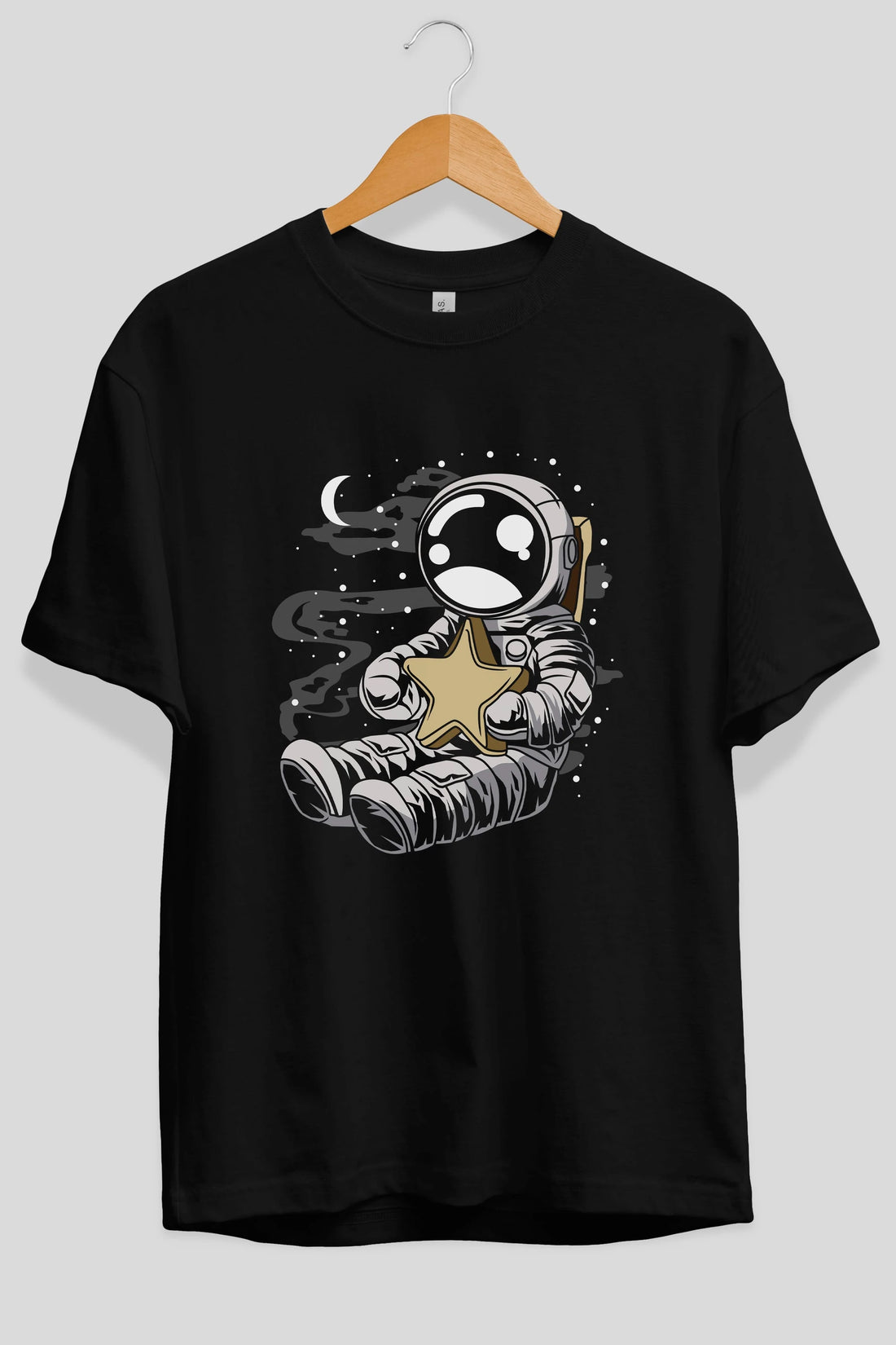 Astronaut Holding The Star Ön Baskılı Oversize t-shirt Erkek Kadın Unisex