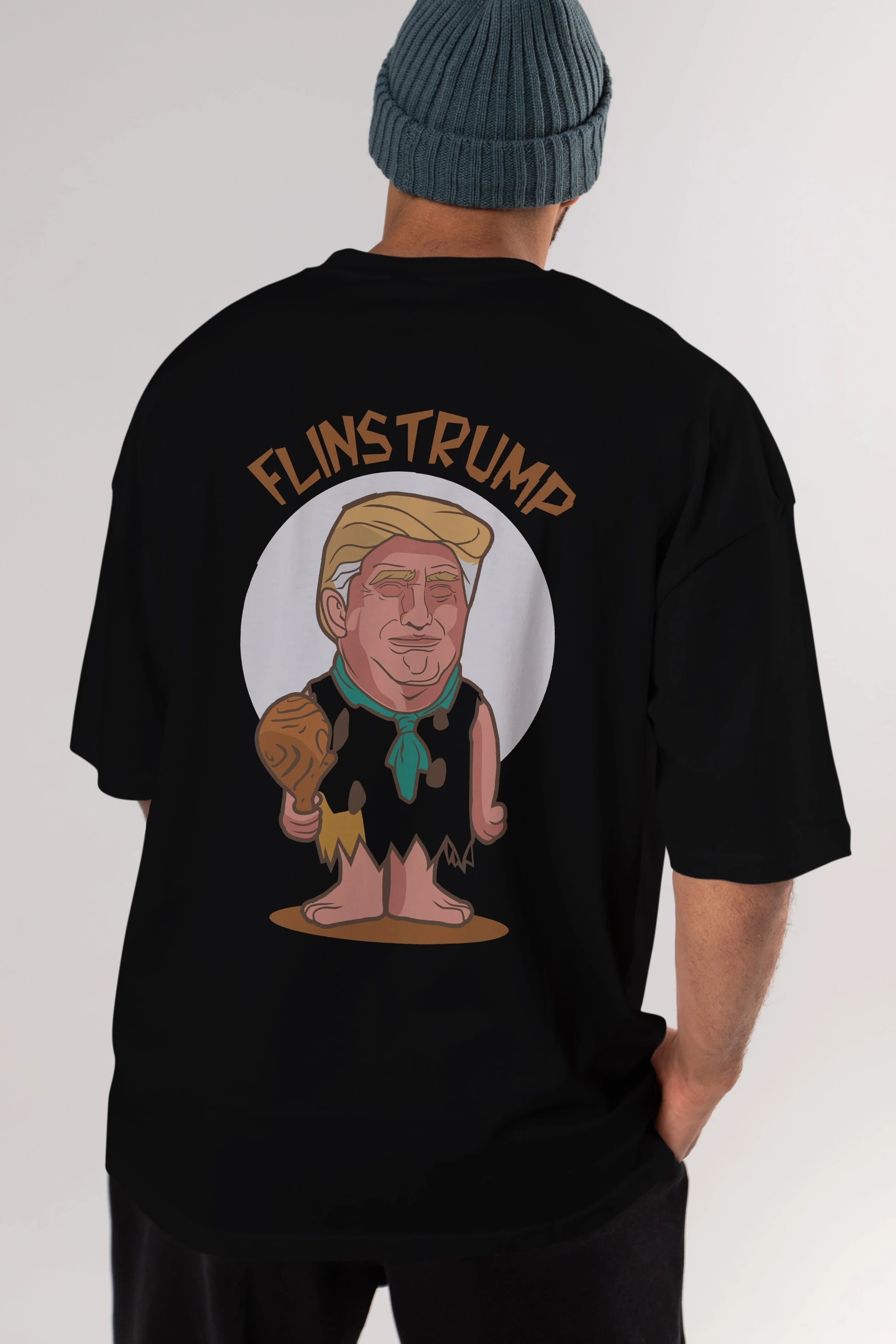 Flinstrump Arka Baskılı Oversize t-shirt Erkek Kadın Unisex %100 Pamuk tişort