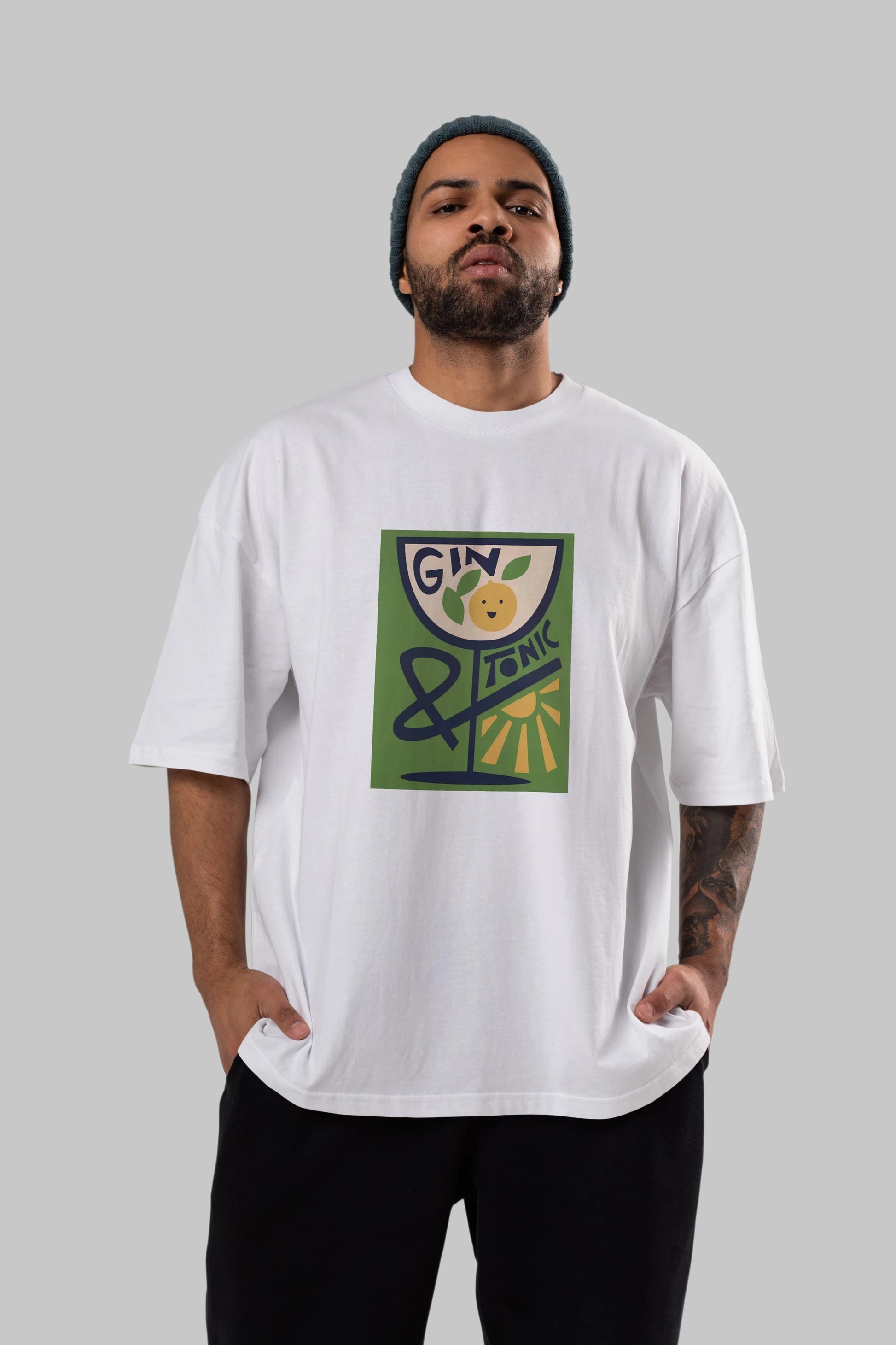 Gin Tonic 3 Ön Baskılı Oversize t-shirt Erkek Kadın Unisex %100 Pamuk Bisiklet Yaka tişort