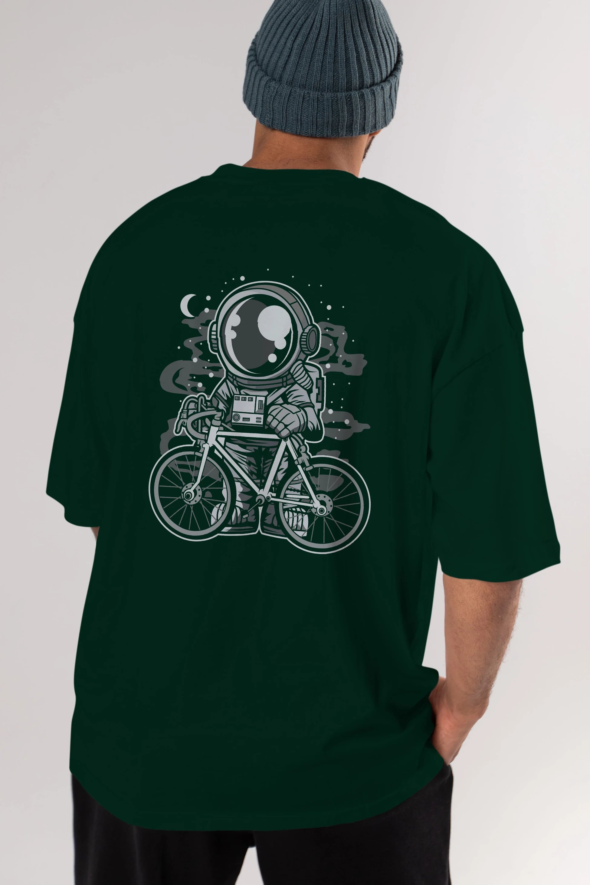Bicycle Astronaut Arka Baskılı Oversize t-shirt Erkek Kadın Unisex