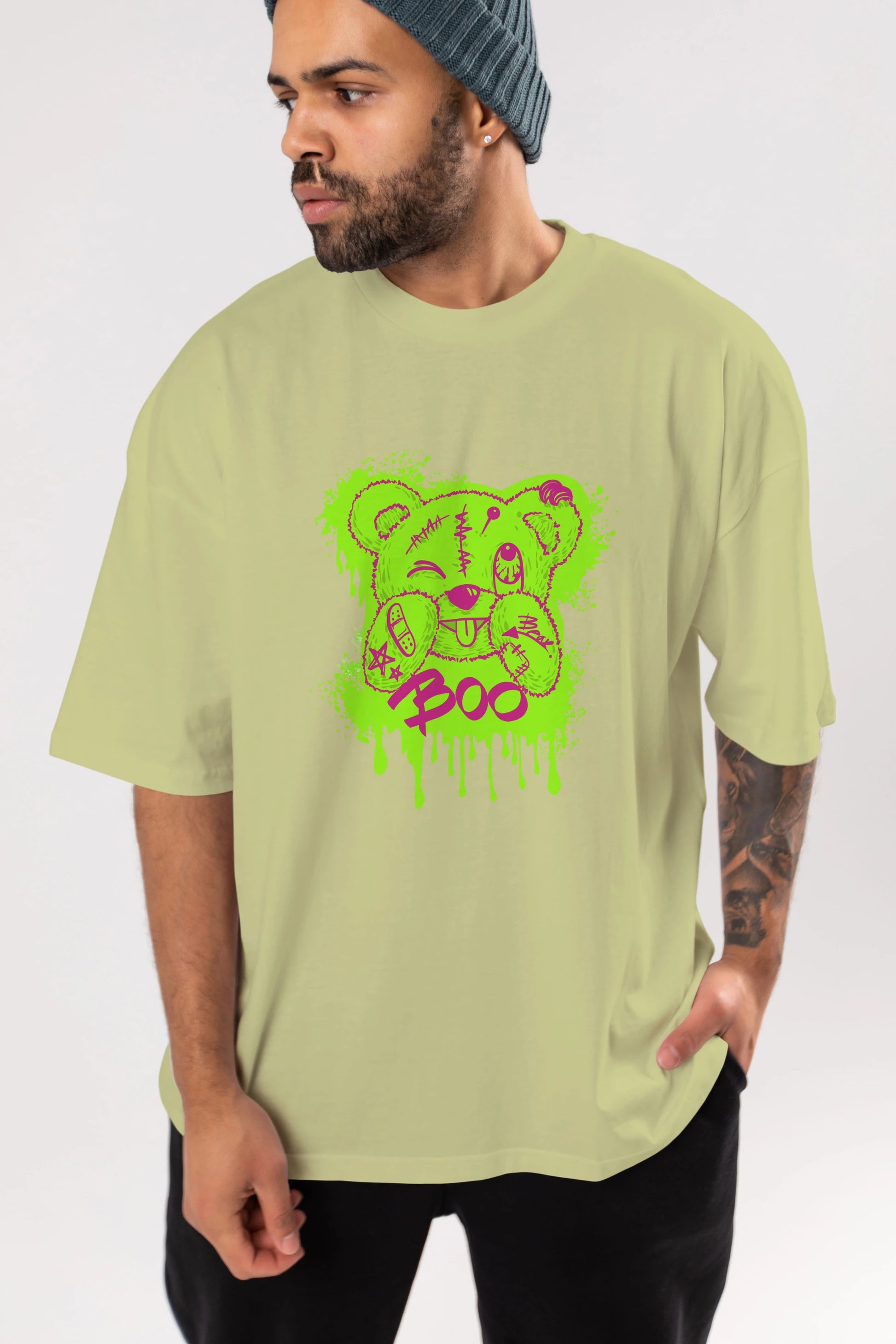 Boo  Bear Ön Baskılı Oversize t-shirt Erkek Kadın Unisex