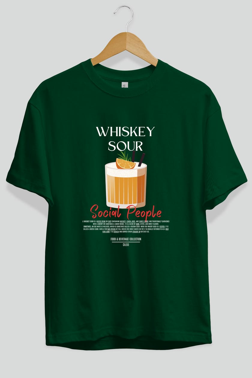 Whıskey Sour Kokteyl Serisi ön Baskılı Oversize t-shirt Erkek Kadın %100 Pamuk Bisiklet Yaka tişort