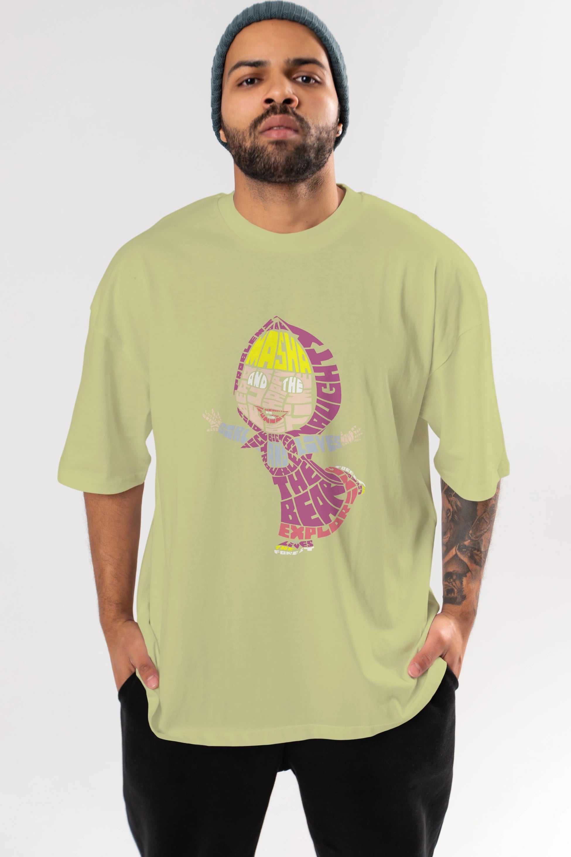 Masha And The Bear Ön Baskılı Oversize t-shirt %100 pamuk Erkek Kadın Unisex