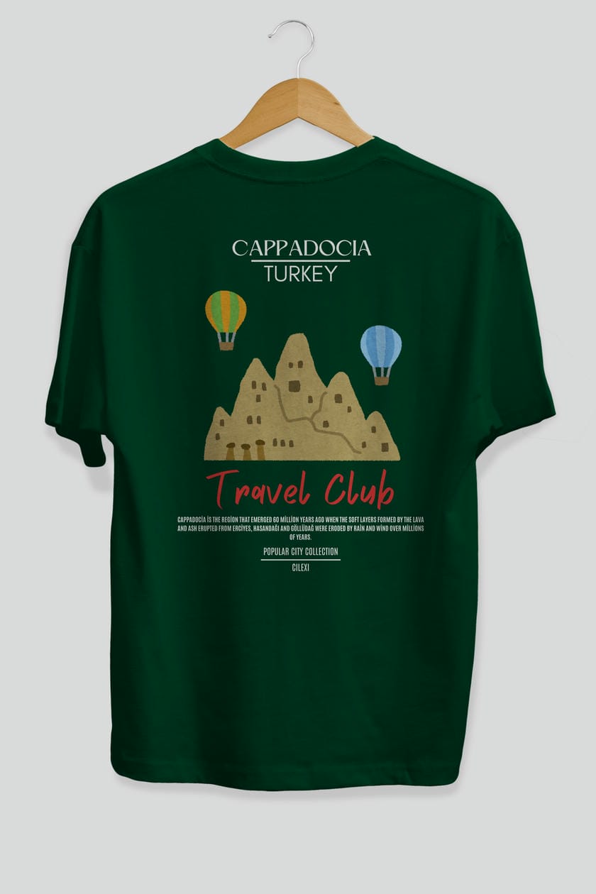 Cappadocia Turkey Arka Baskılı Oversize t-shirt Erkek Kadın Pamuk Bisiklet Yaka tişort