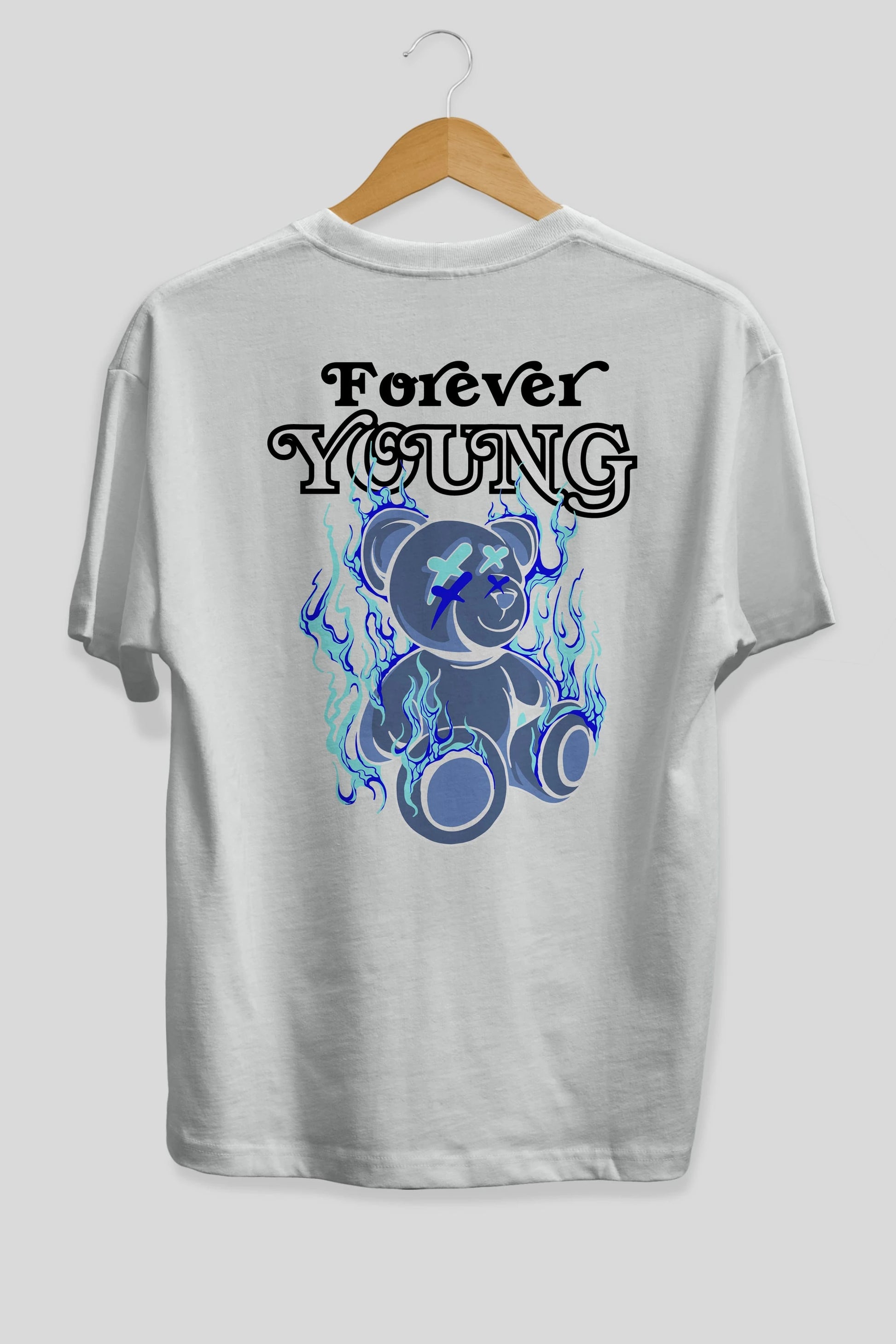 Forever Young Bear Arka Baskılı Oversize t-shirt Erkek Kadın Unisex