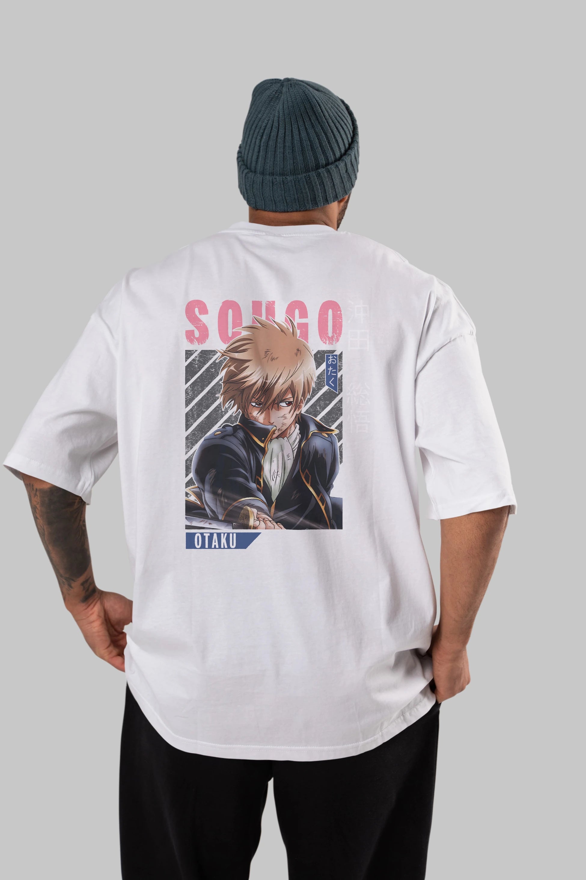 Sougo Okita GINTAMA Anime Arka Baskılı Oversize t-shirt Erkek Kadın Unisex
