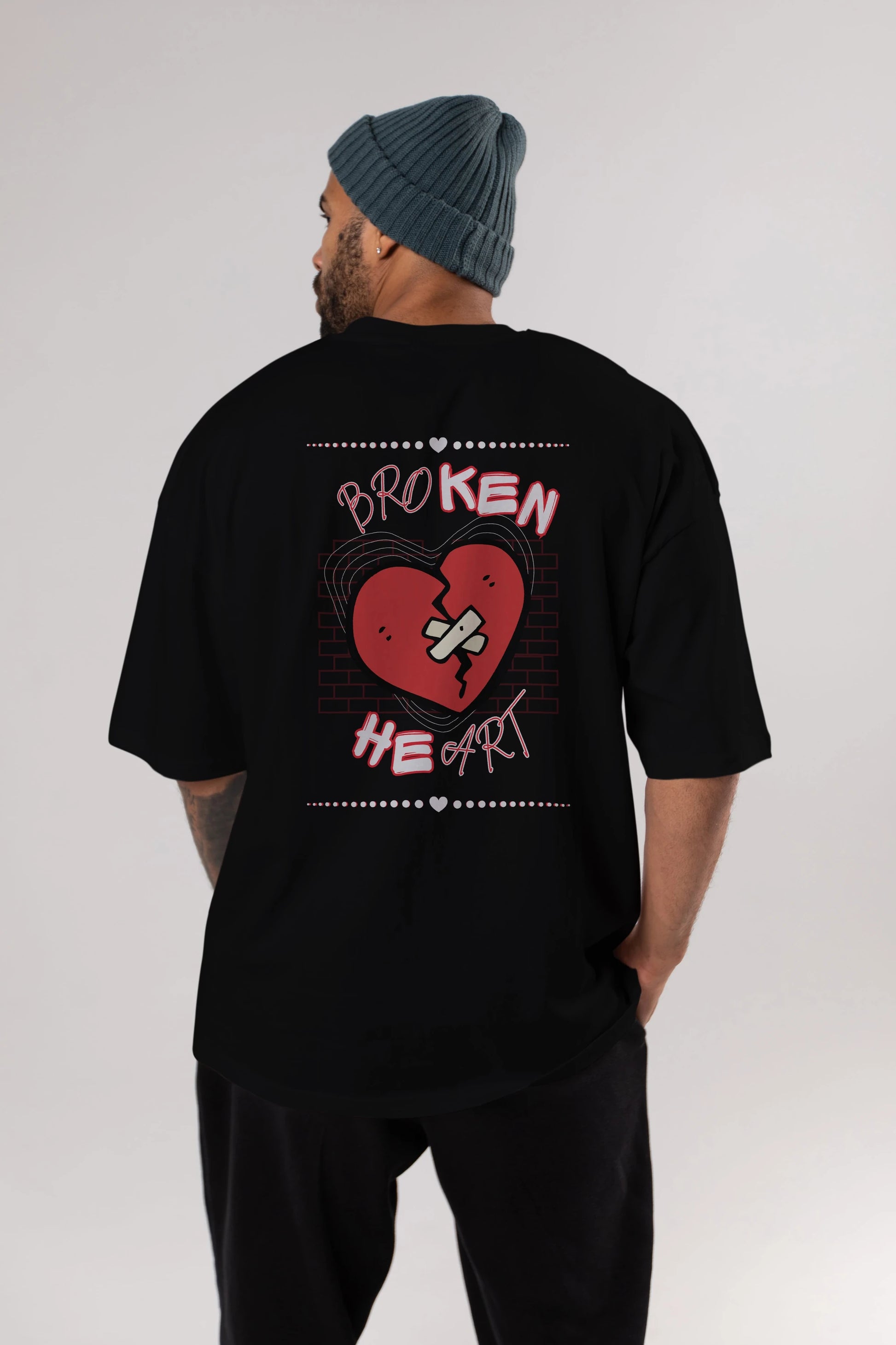 Broken Heart Yazılı Arka Baskılı Oversize t-shirt Erkek Kadın Unisex