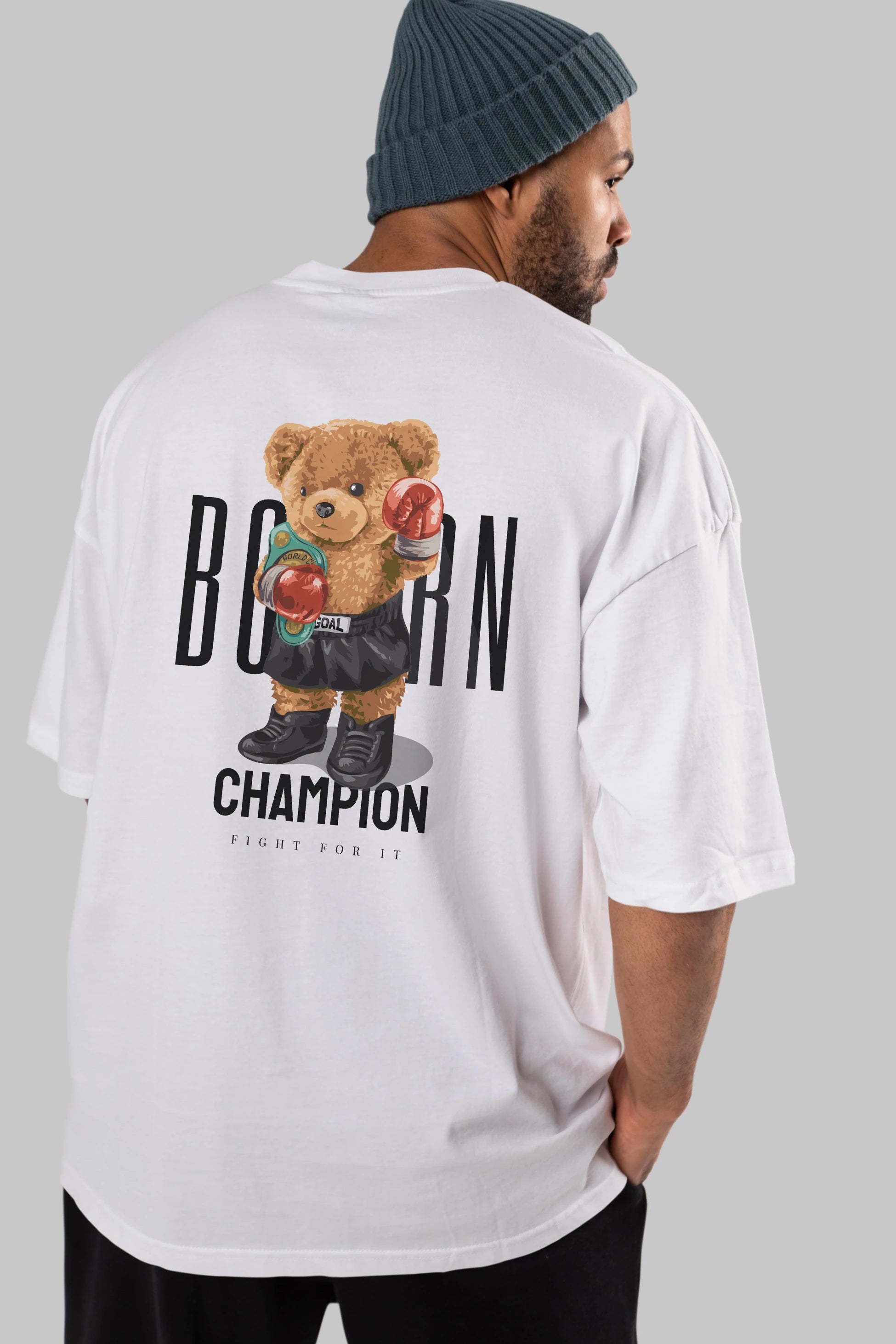 Teddy Bear Champion Arka Baskılı Oversize t-shirt Erkek Kadın Unisex %100 Pamuk