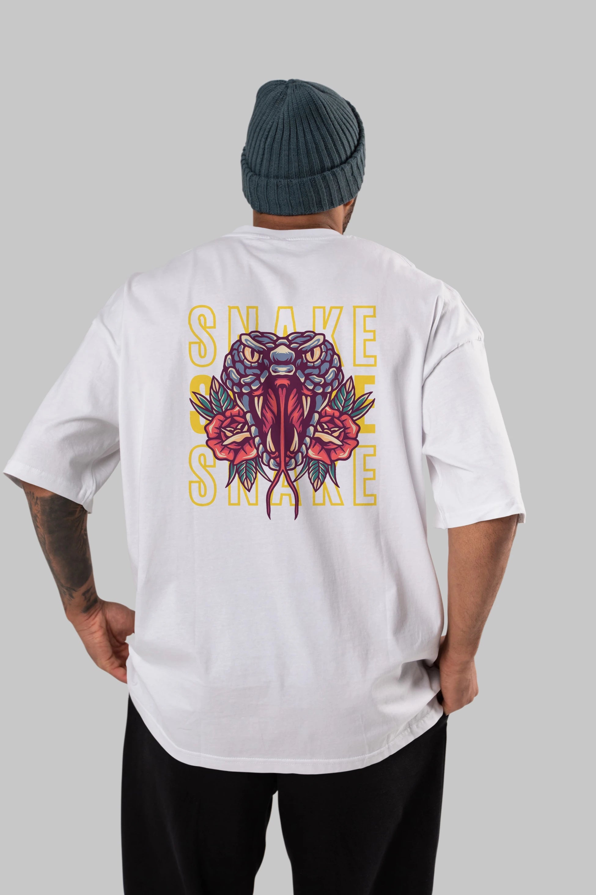 Snake Arka Baskılı Oversize t-shirt Erkek Kadın Unisex