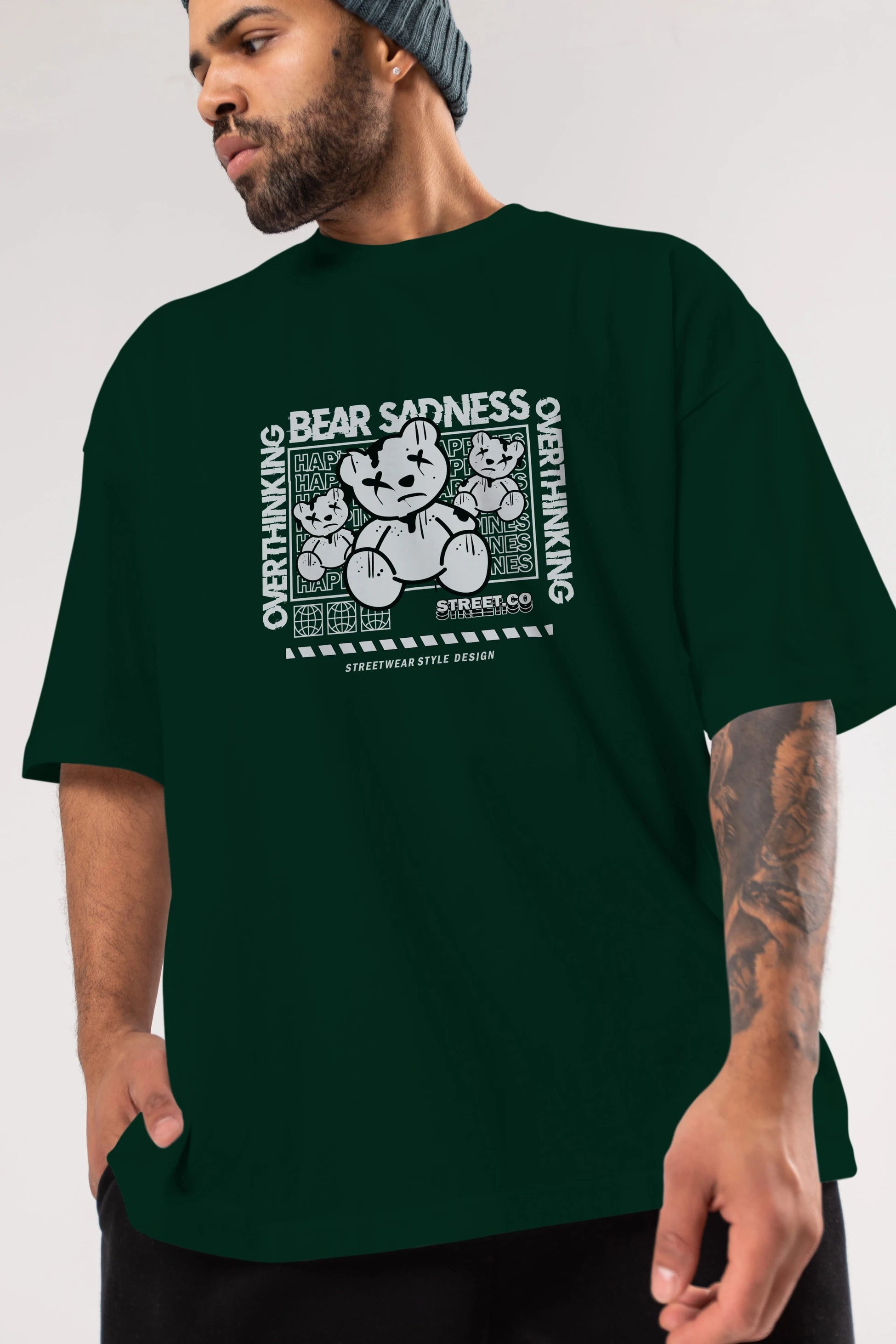 Bear Sadness 2 Ön Baskılı Oversize t-shirt Erkek Kadın Unisex
