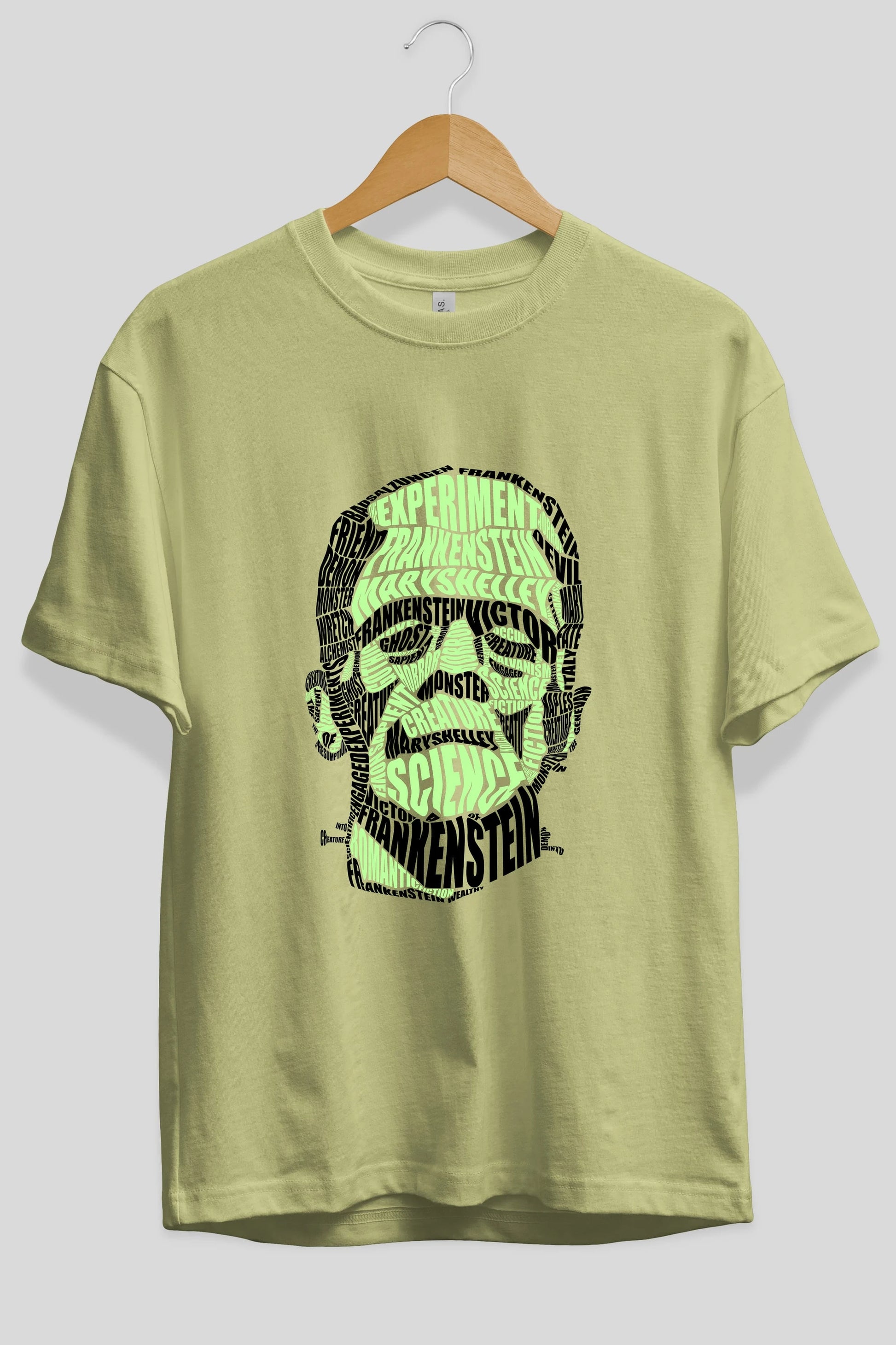 Frankenstein Calligram Ön Baskılı Oversize t-shirt %100 pamuk Erkek Kadın Unisex