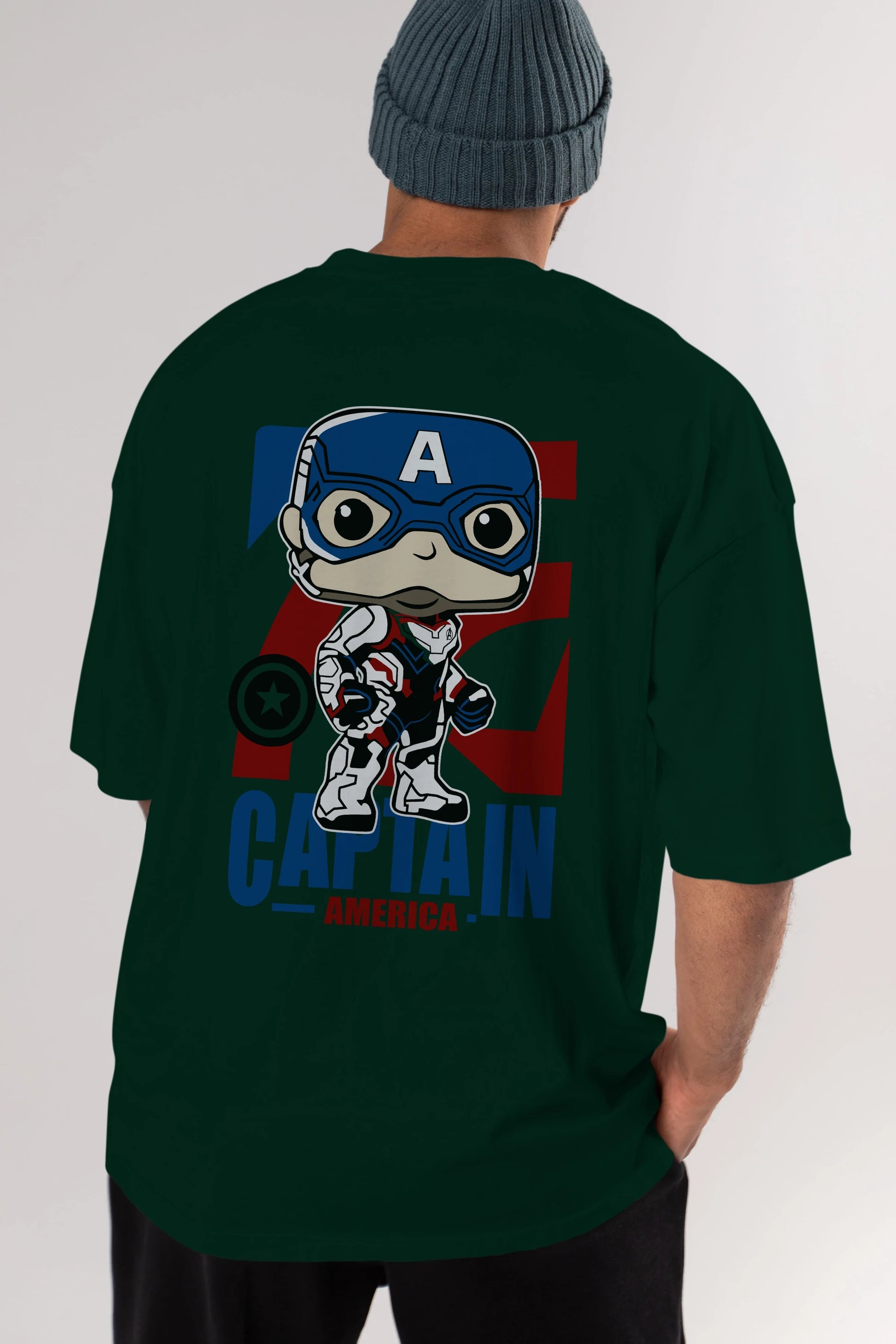 Captain America Arka Baskılı Oversize t-shirt Erkek Kadın Unisex %100 Pamuk Bisiklet Yaka tişort