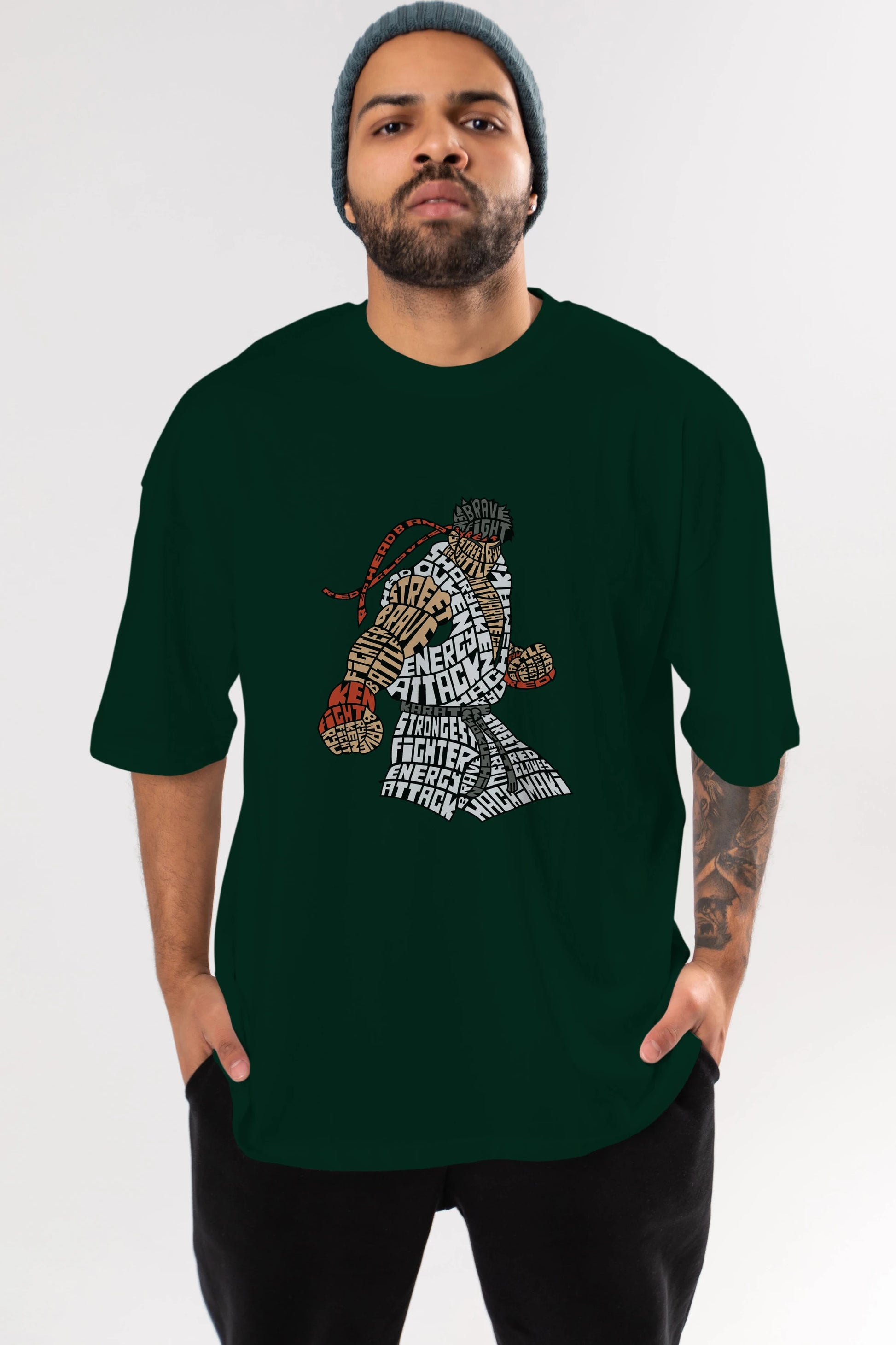 Hadouken Ön Baskılı Oversize t-shirt %100 pamuk Erkek Kadın Unisex