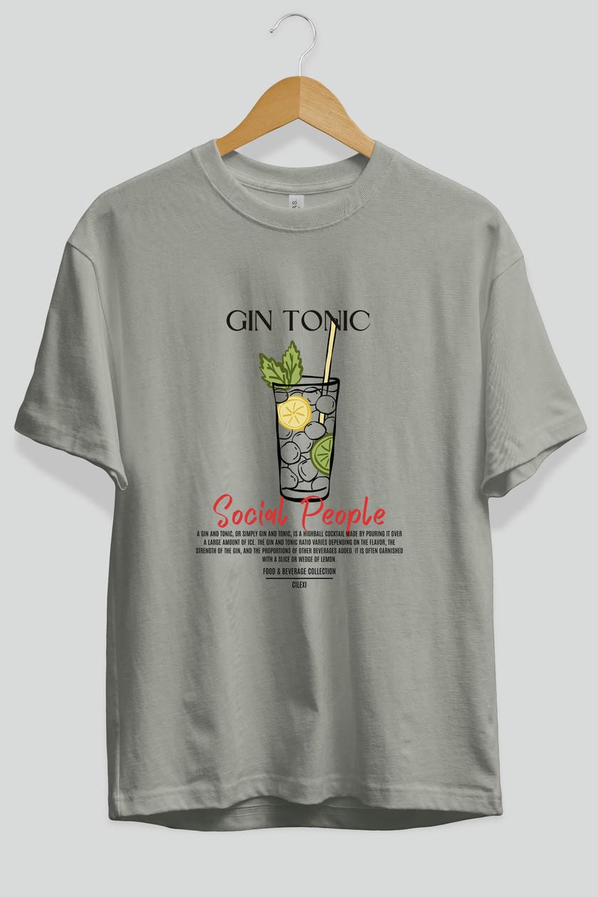Gın Tonıc Kokteyl Serisi ön Baskılı Oversize t-shirt Erkek Kadın %100 Pamuk Bisiklet Yaka tişort