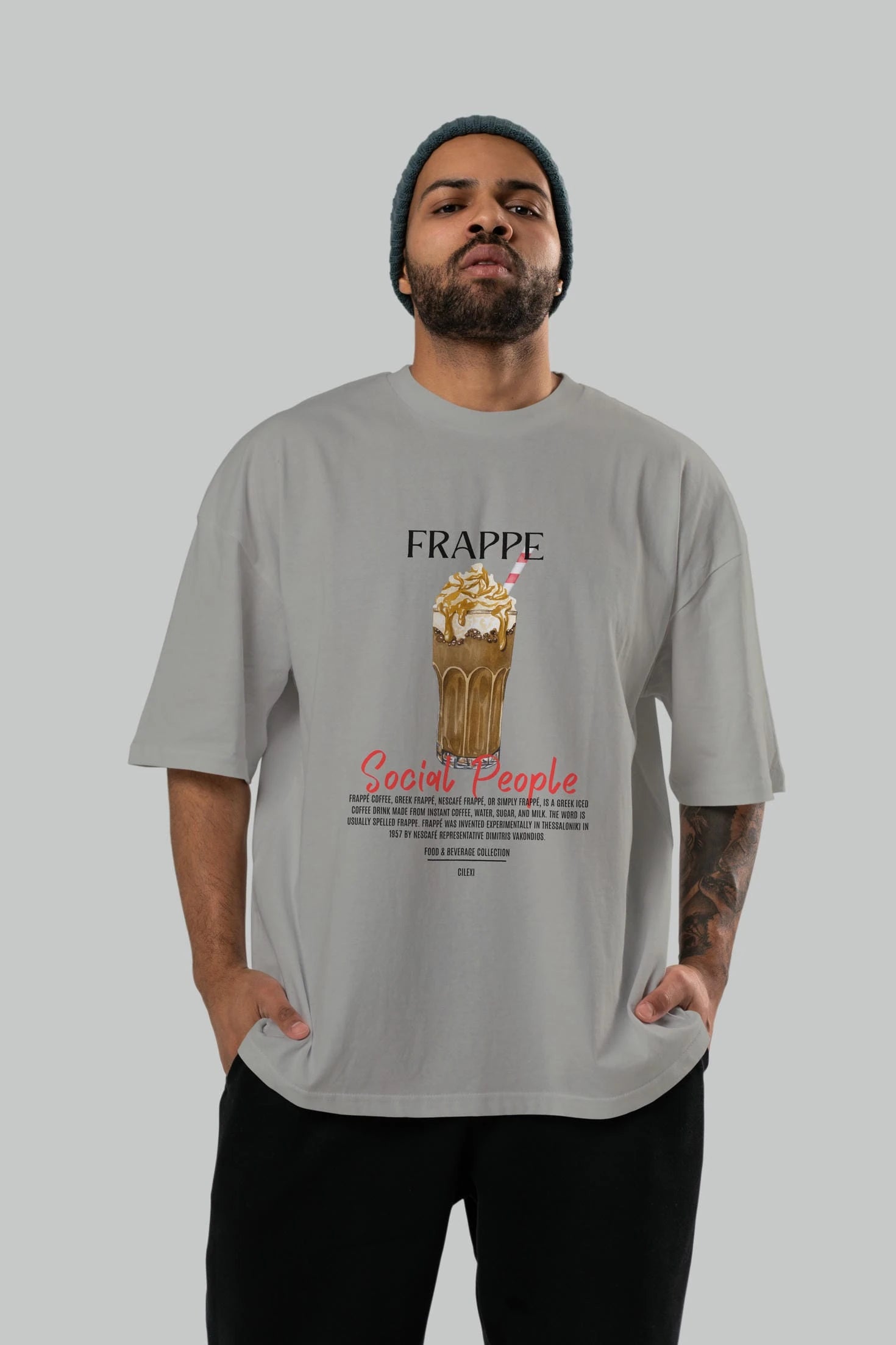 Frappe Kokteyl Serisi ön Baskılı Oversize t-shirt Erkek Kadın %100 Pamuk Bisiklet Yaka tişort