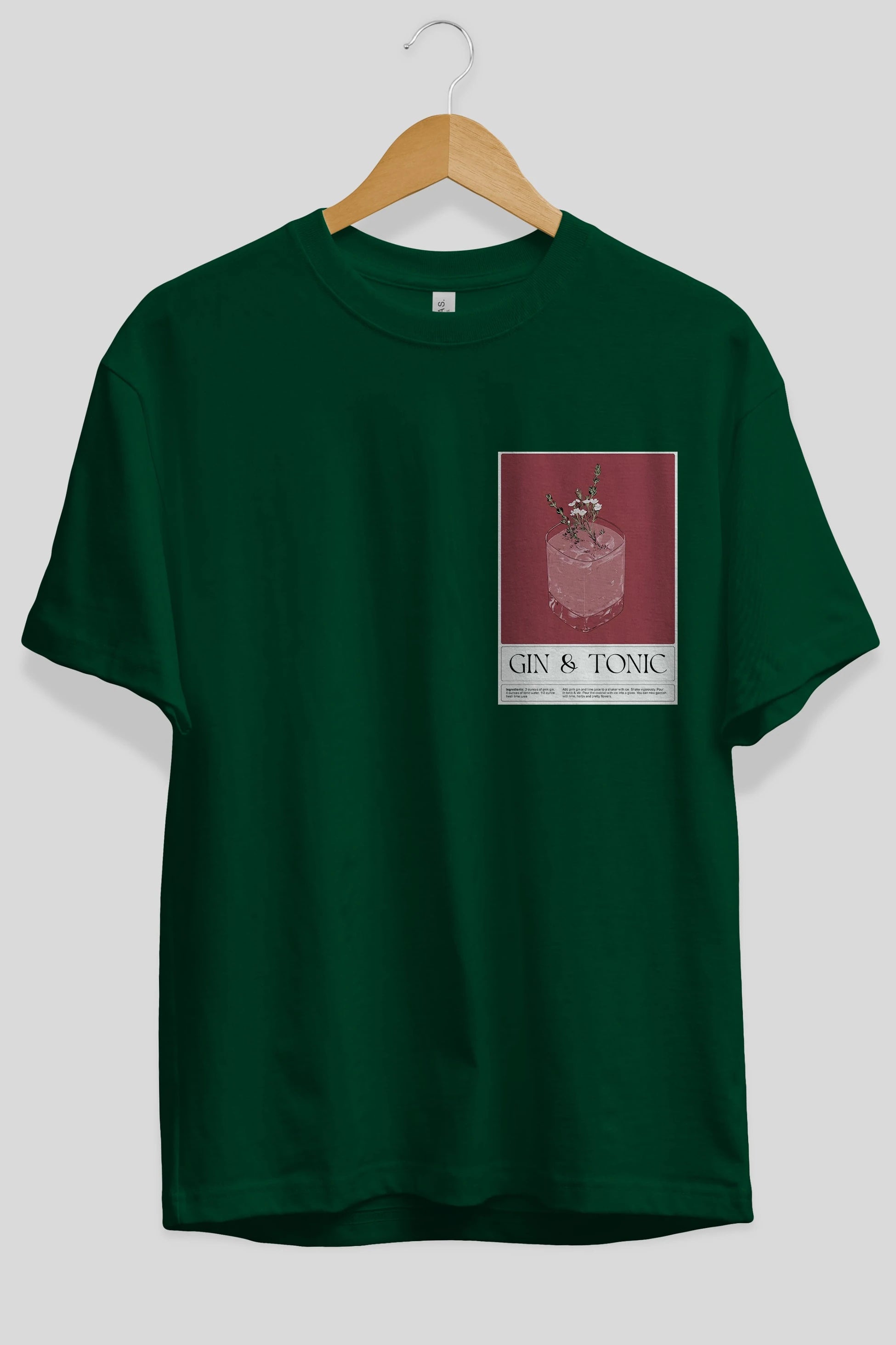 Gin Tonic 4 Ön Sol Baskılı Oversize t-shirt Erkek Kadın Unisex %100 Pamuk Bisiklet Yaka tişort