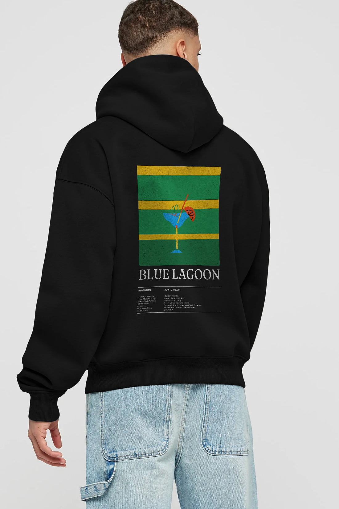Blue Lagoon Kokteyl Arka Baskılı Hoodie Oversize Kapüşonlu Sweatshirt Erkek Kadın