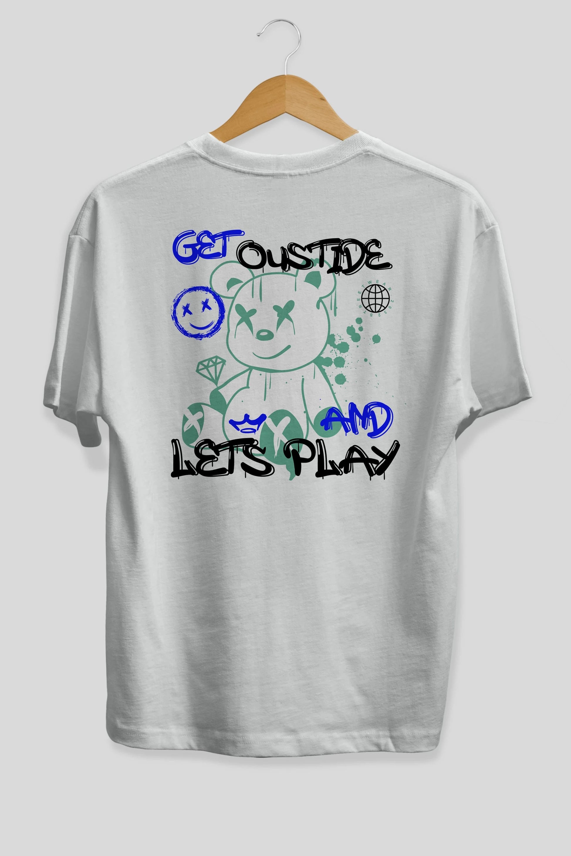 Get Outside Bear Arka Baskılı Oversize t-shirt Erkek Kadın Unisex