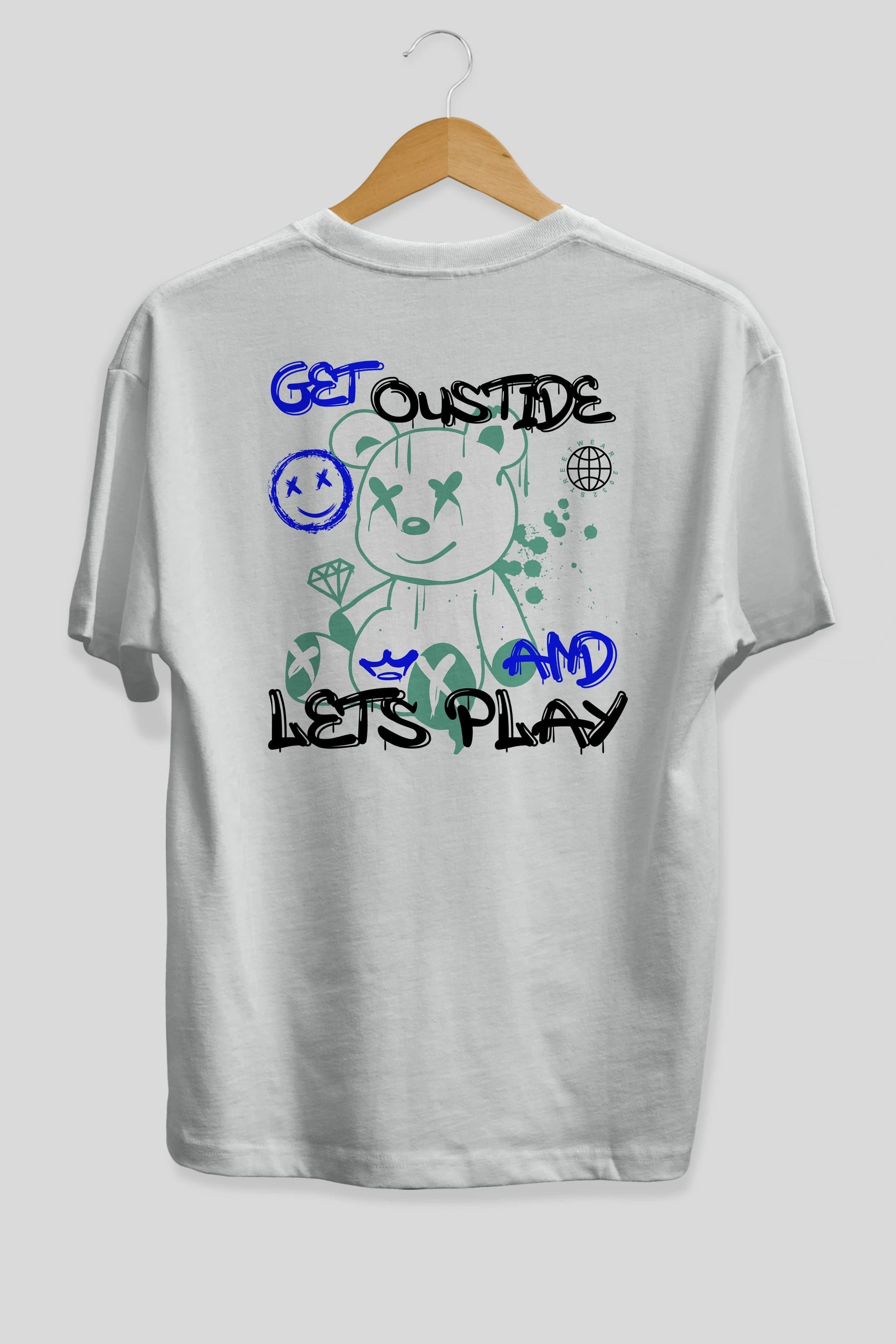 Get Outside Bear Arka Baskılı Oversize t-shirt Erkek Kadın Unisex