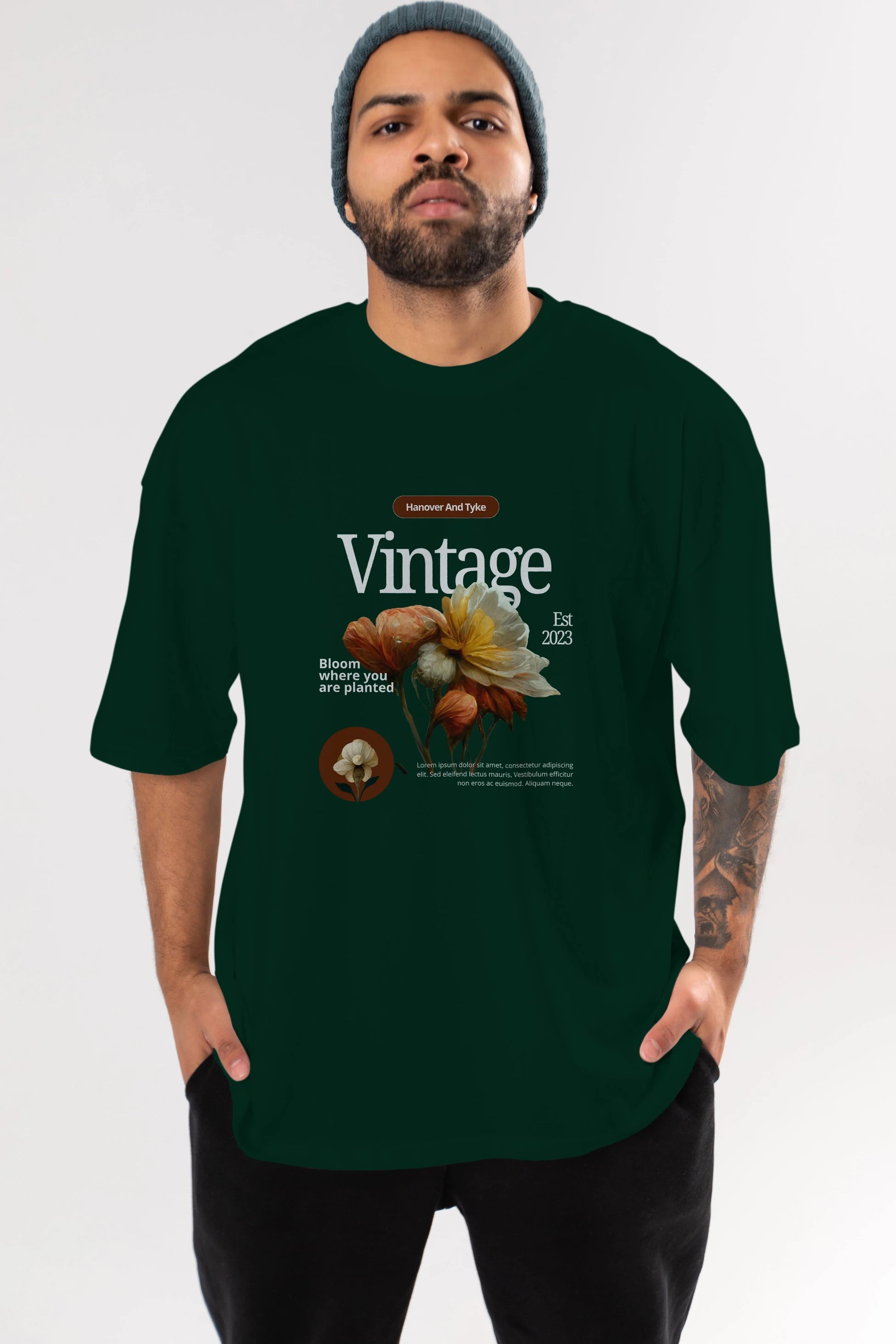 Vintage Çiçek Ön Baskılı Oversize t-shirt Erkek Kadın Unisex