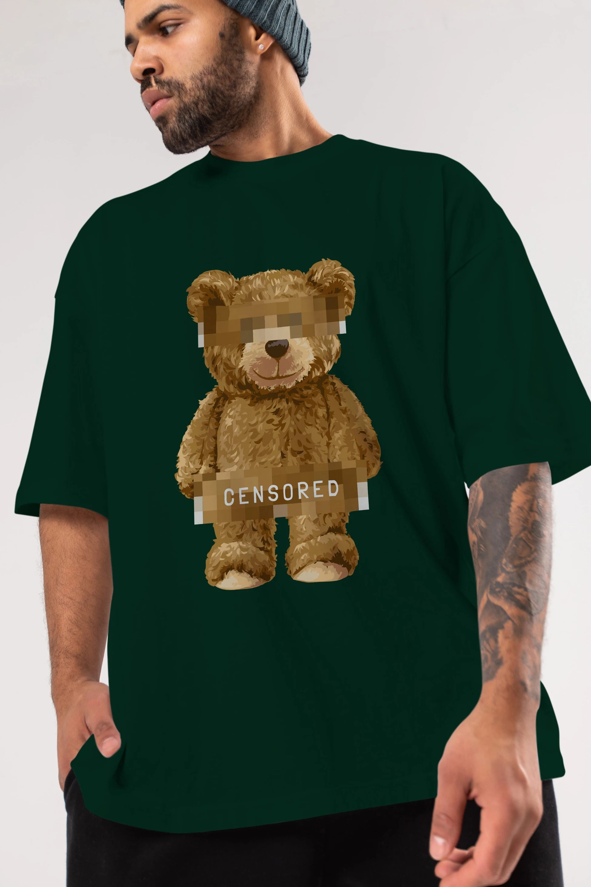 Teddy Bear Censored Ön Baskılı Oversize t-shirt Erkek Kadın Unisex %100 Pamuk