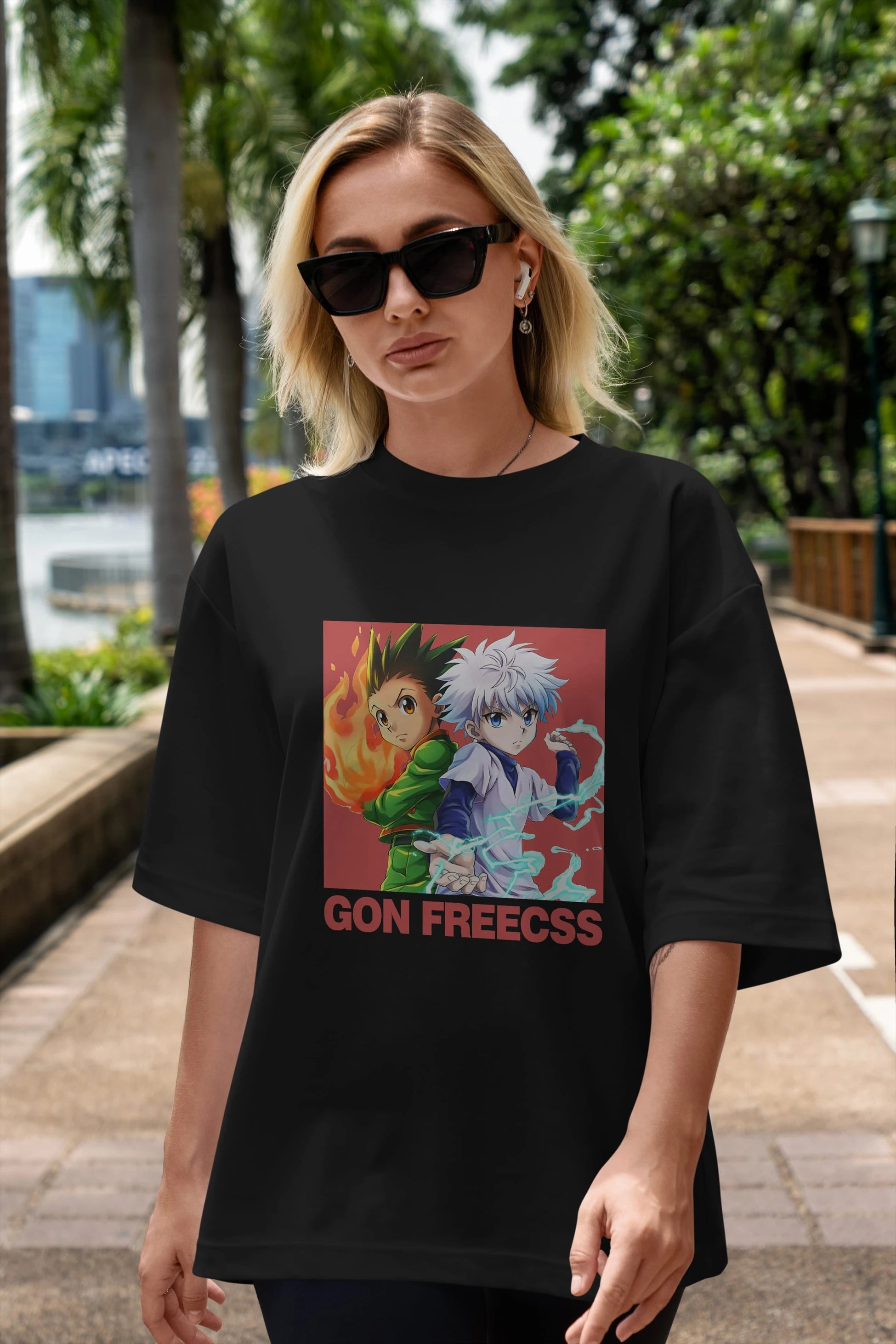 Gon Freecss HUNTER X HUNTER 4 Anime Ön Baskılı Oversize t-shirt %100 pamuk Erkek Kadın Unisex